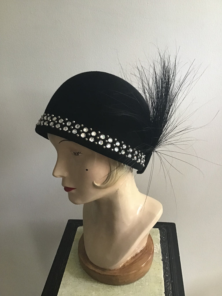 1960s Adolfo II Black Cloche Style Hat