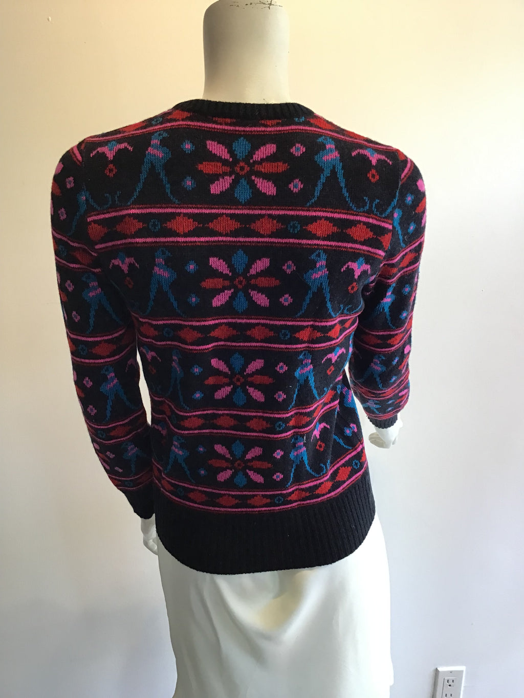 1970’s Valentino Blue, Pink and Black Wool Sweater Size 6