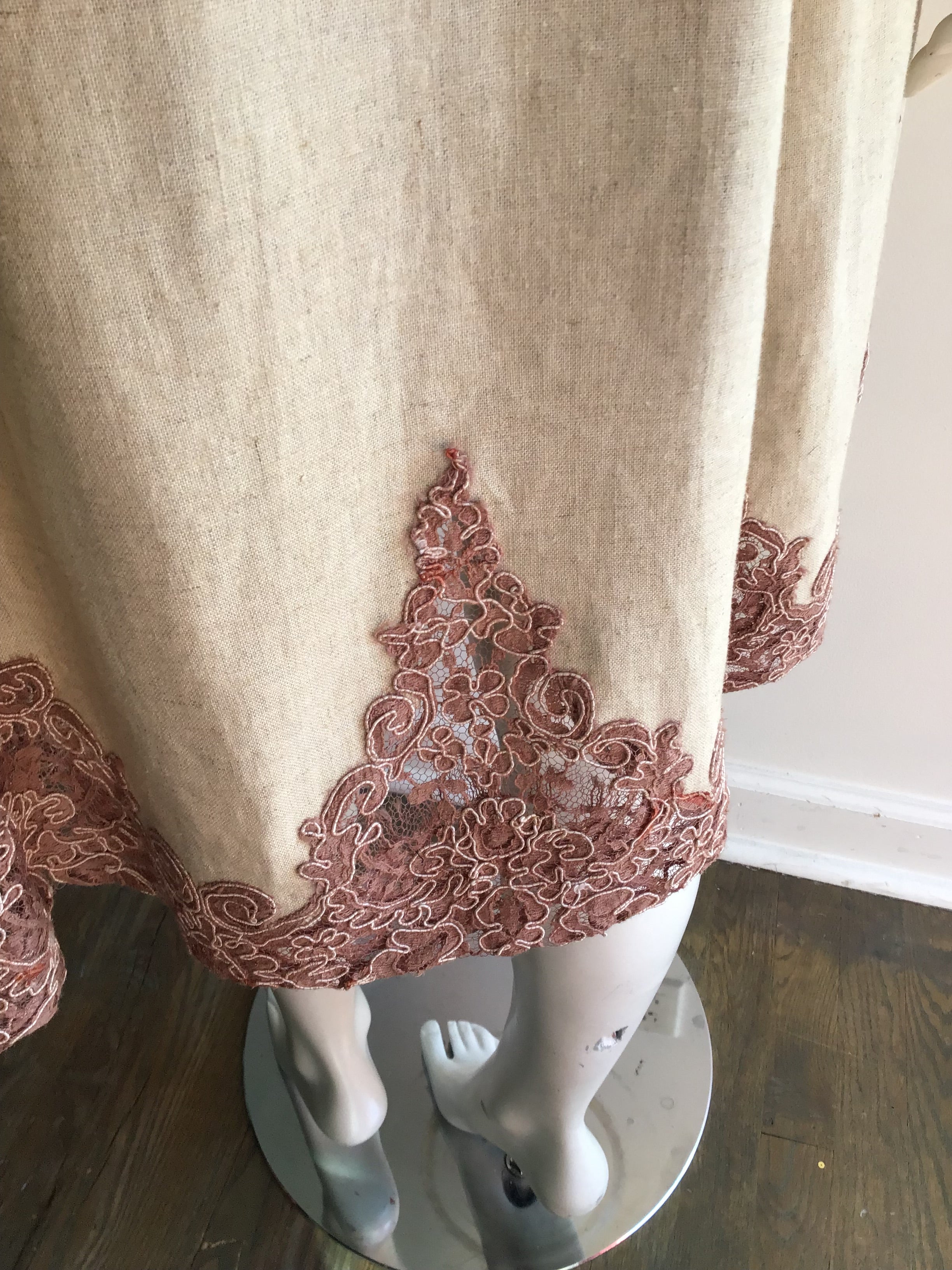 1980’s Cream Linen and Lace Coat Dress Size 8