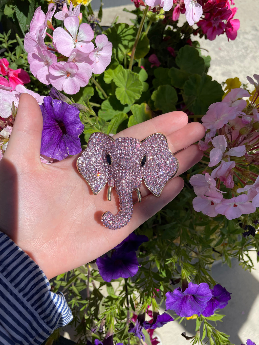 Pink Rhinestone Elephant Head Pin/Brooch