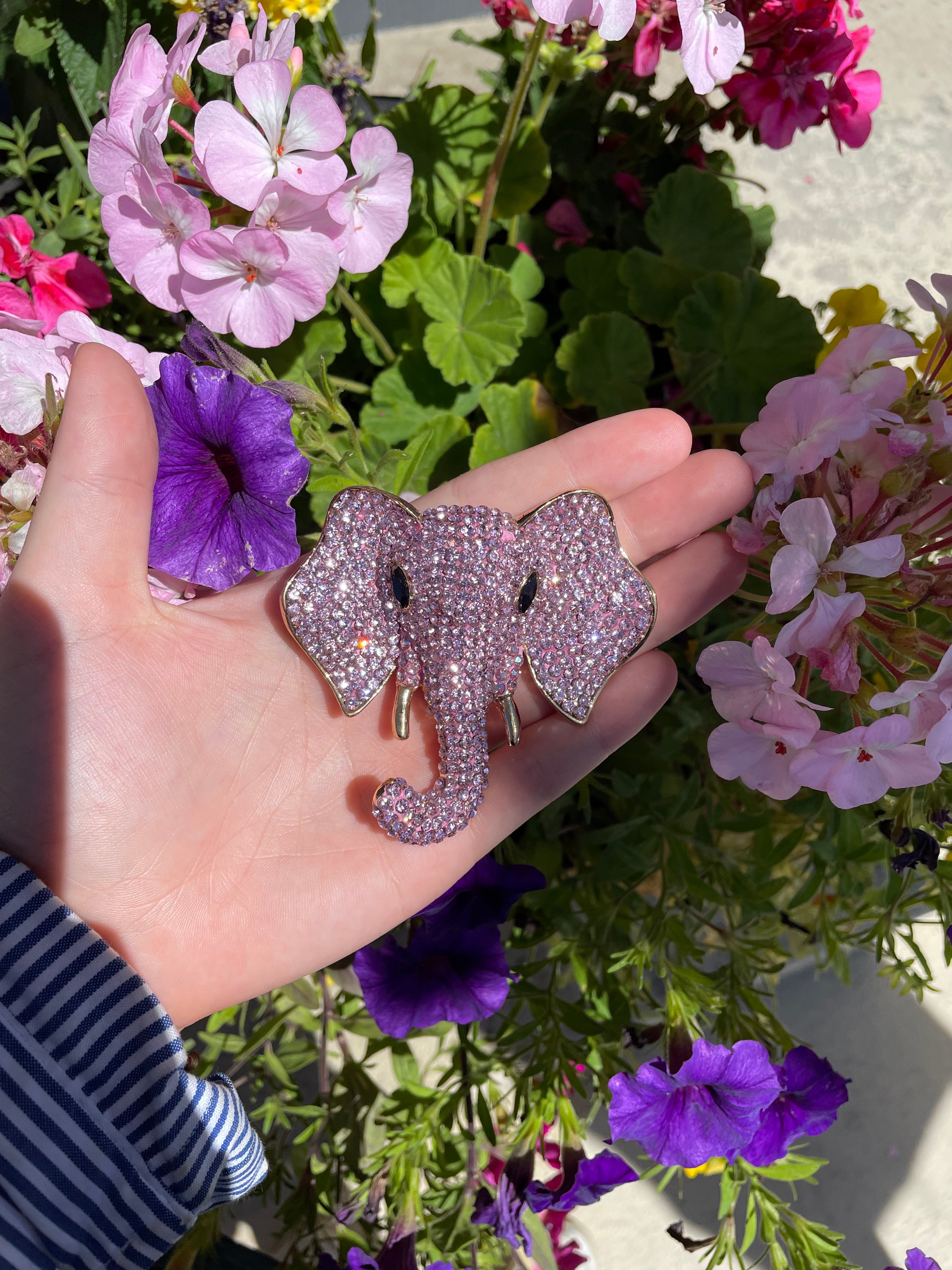 Pink Rhinestone Elephant Head Pin/Brooch