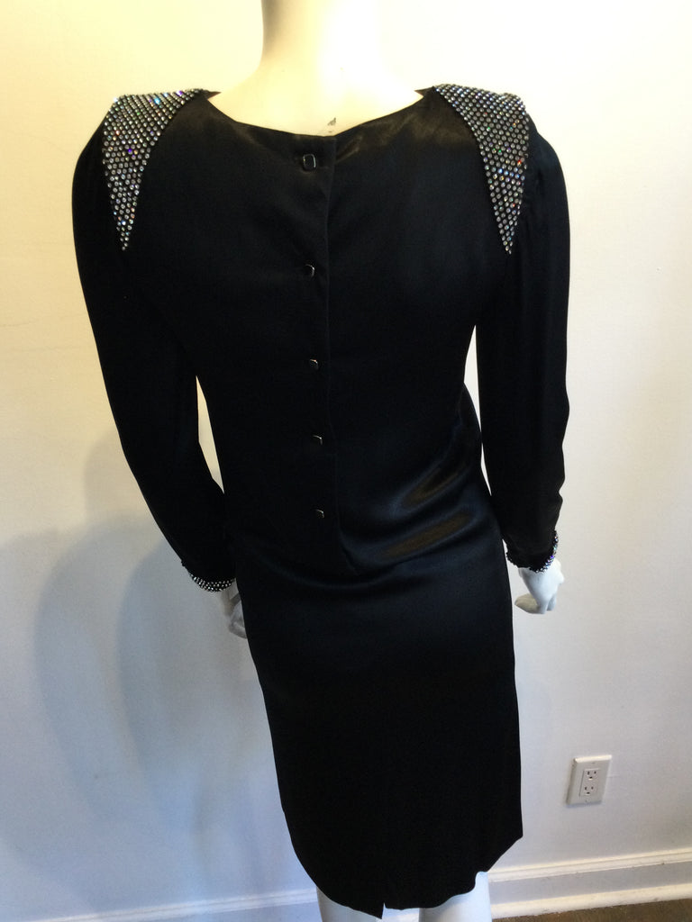 80S VINTAGE ALBERT NIPPON BLACK SATIN DRESS