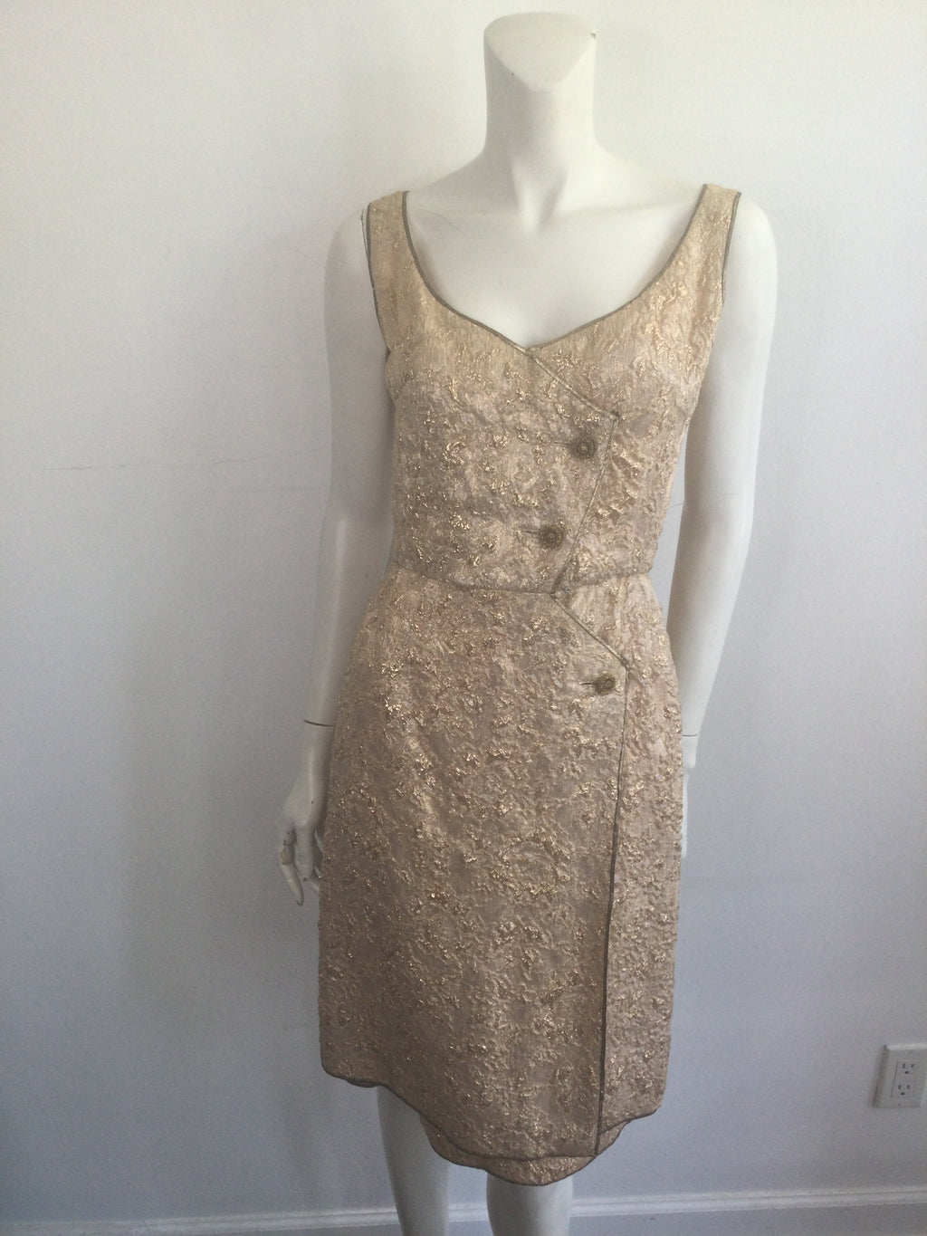 Late 1950s Gold Thread Silk BrocadeDress with Jacket Size 6
