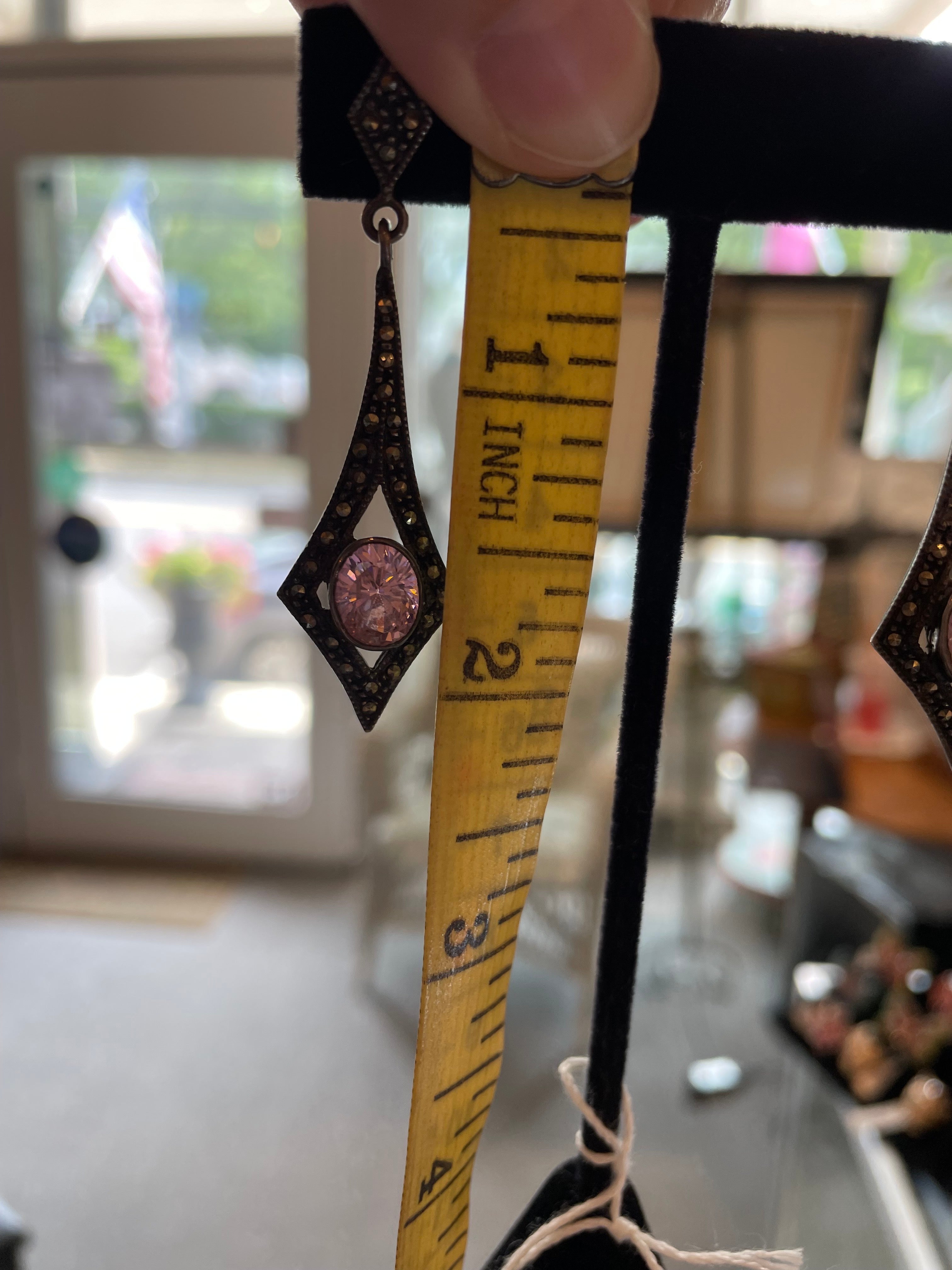 Sterling Maracsite and Pink Topaz Dangle Earrings