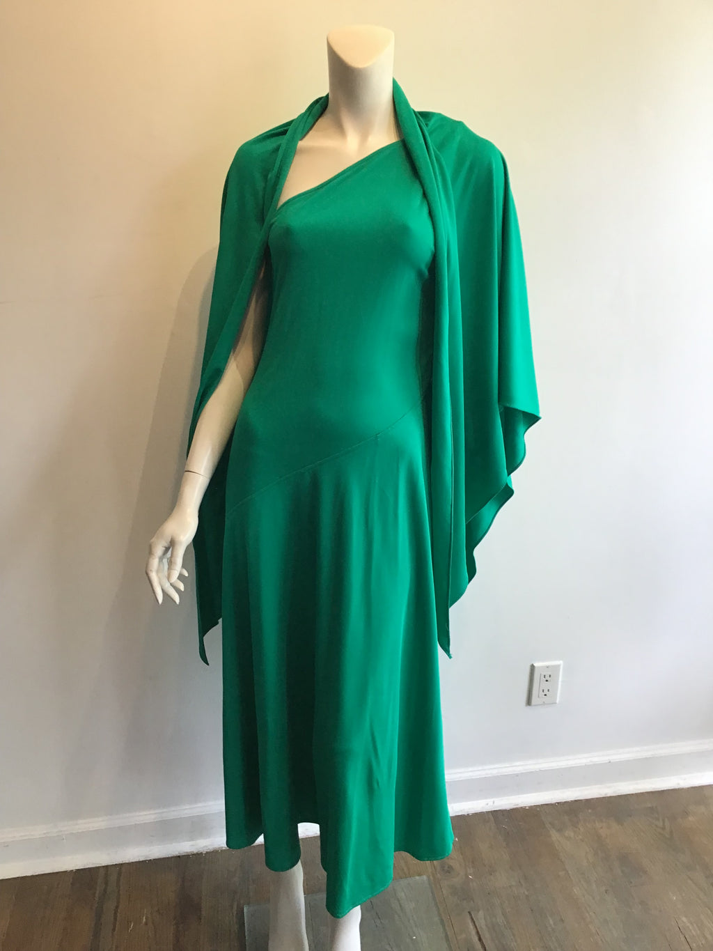 1970’s One Shoulder Green Polyester Dress Size 10