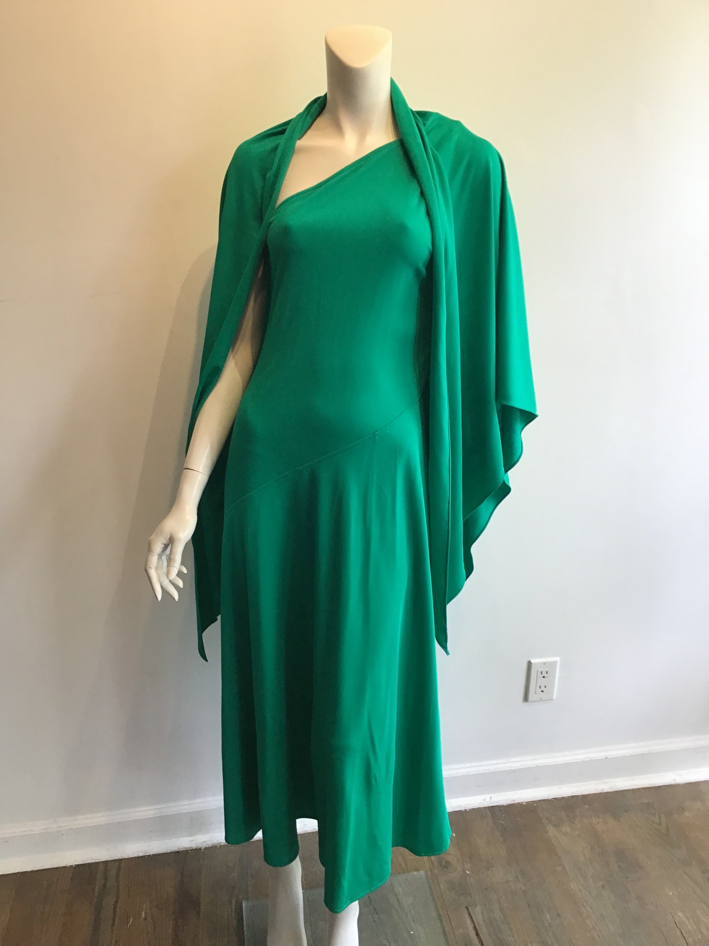 1970’s One Shoulder Green Polyester Dress Size 10
