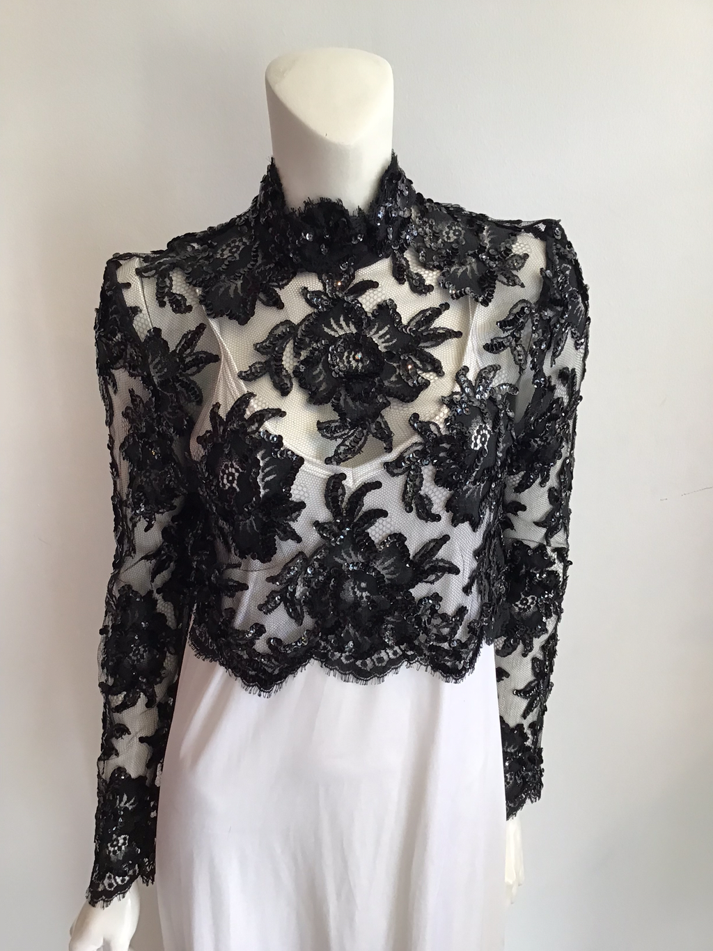 1980's Patrick Kelly Black Net Sequin Evening Top size 6