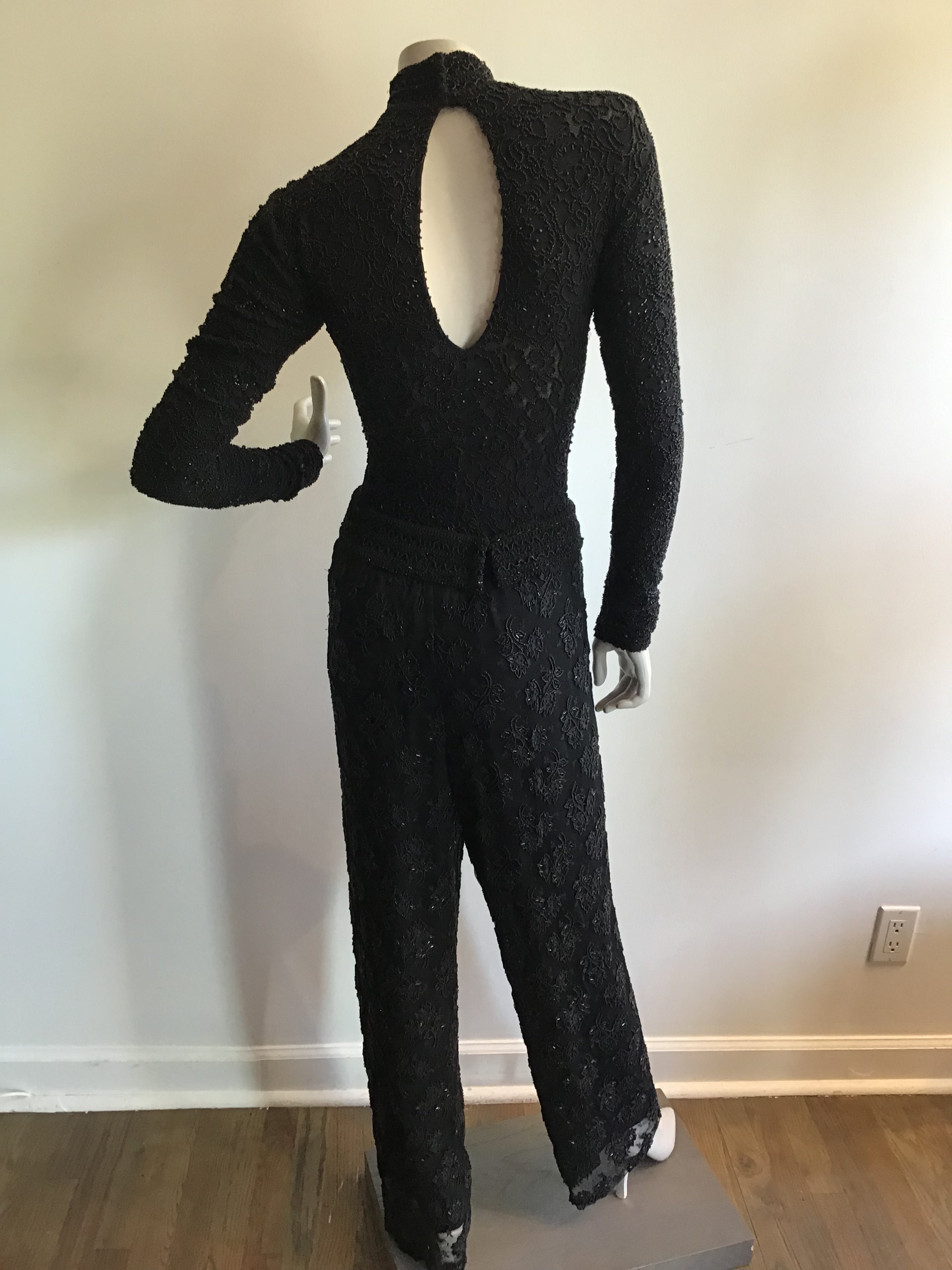 1980's Giorgio di Saint Angelo  Black Beaded Unitard and Pants Size 6/8
