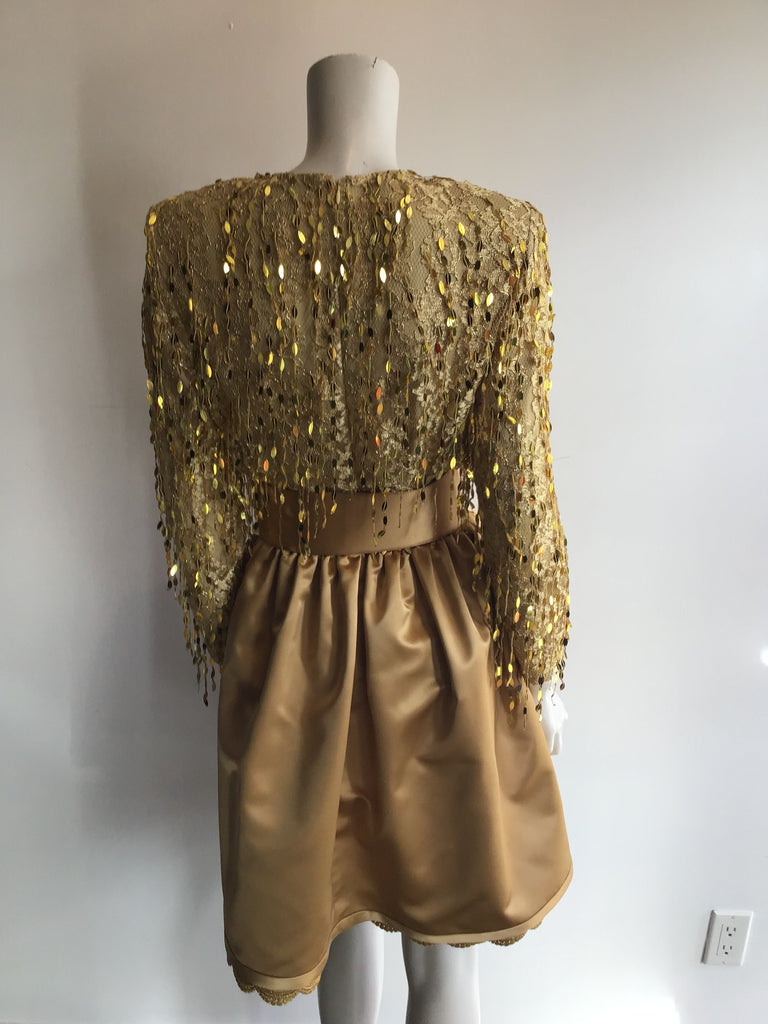 1991 Bill Blass Gold Rayon Blend Sequined Dress Size 8