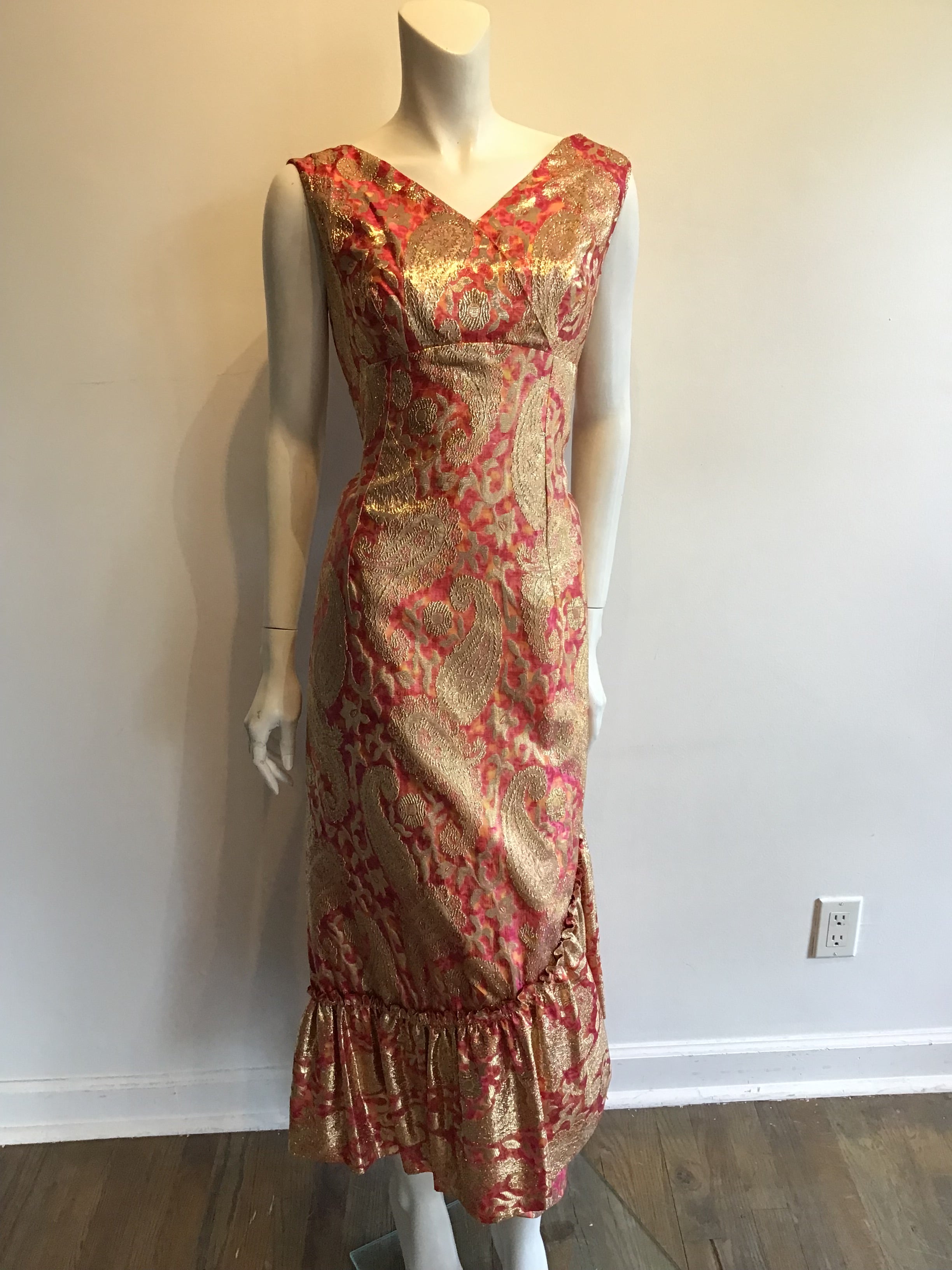 1960’s Pink and Gold Lamé Evening Gown Size 12