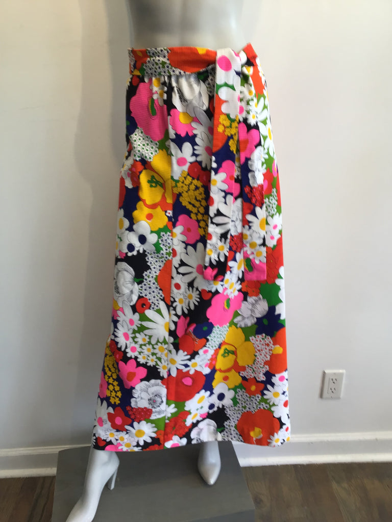 1970s Multicolor Floral Cotton Maxi Skirt Size 12