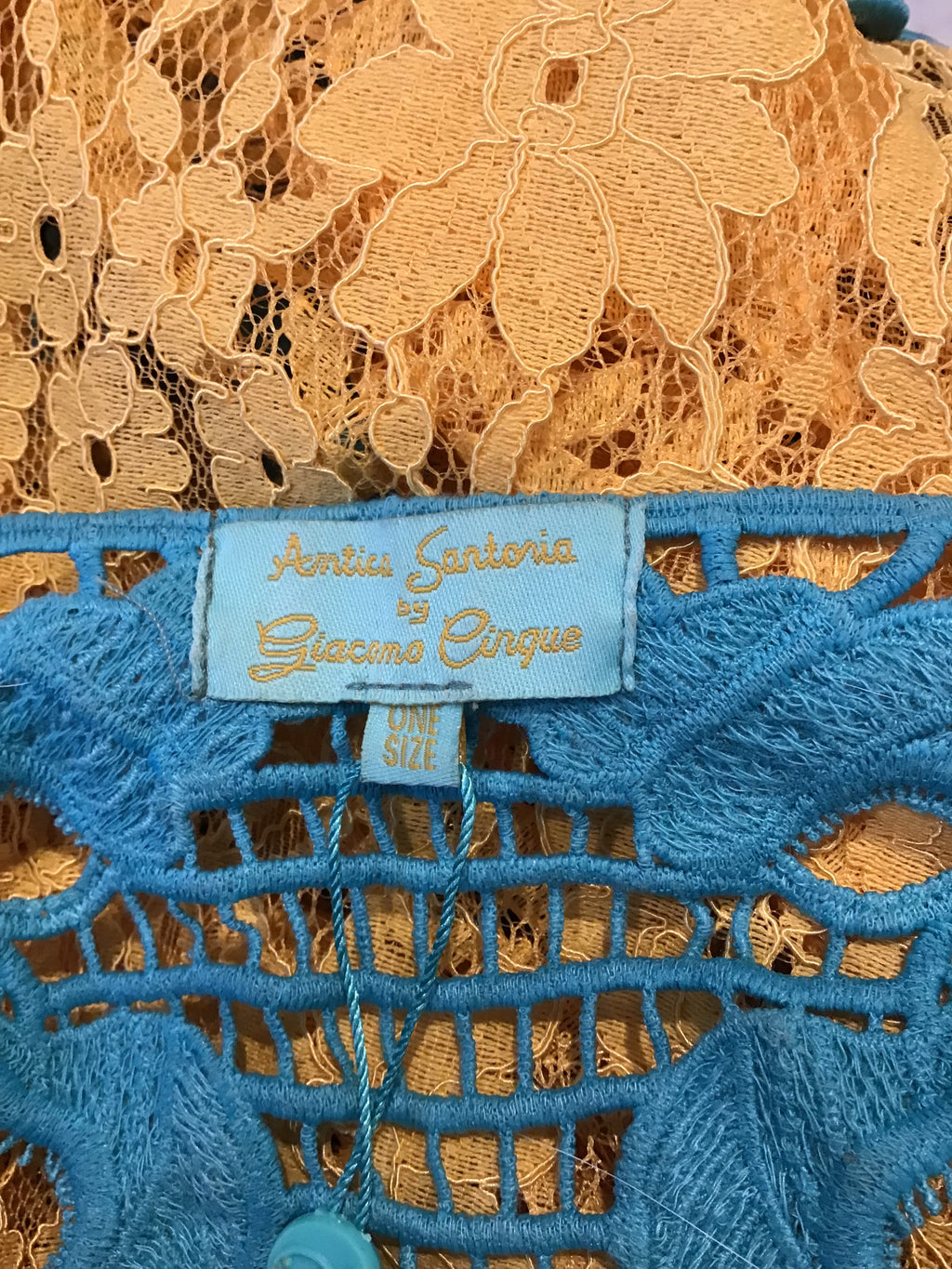 2000’s Antica Santoria Turquoise and Yellow Cotton Lace Cover Up One Size