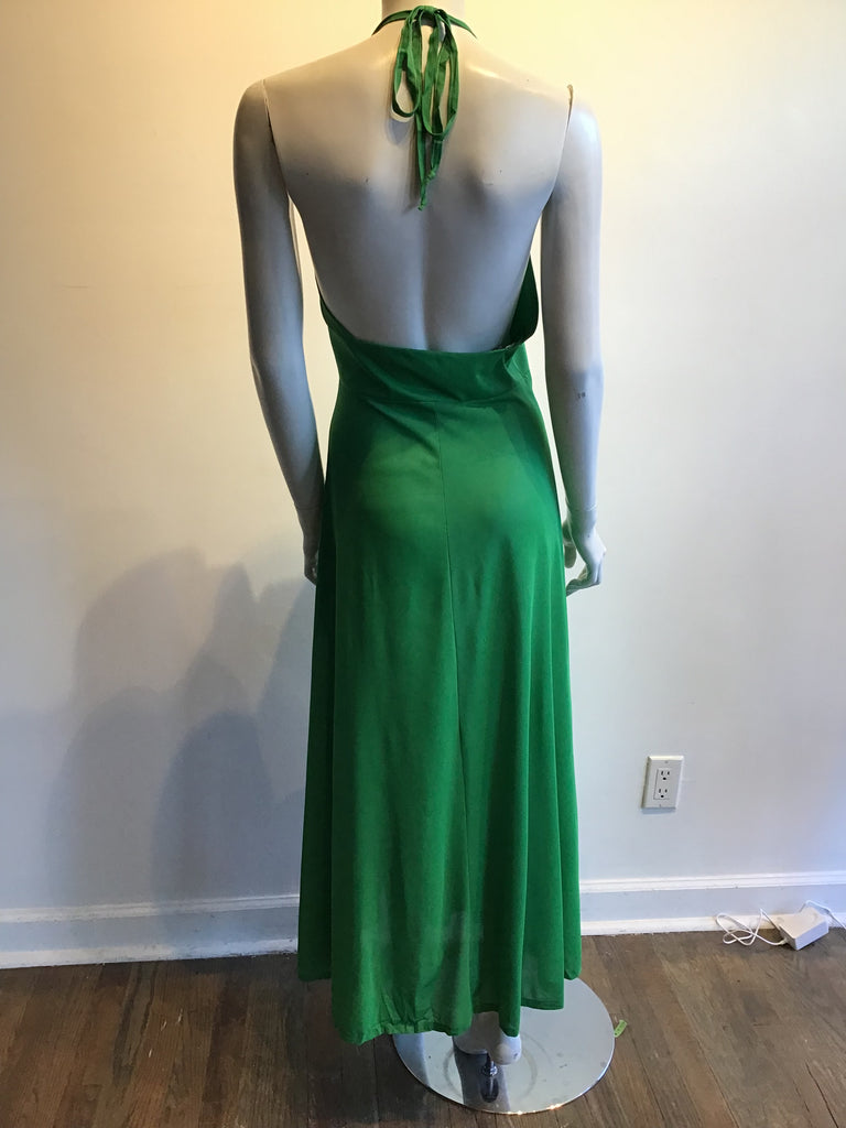 1970’s Green Polyester Dress with embroidery Size 4