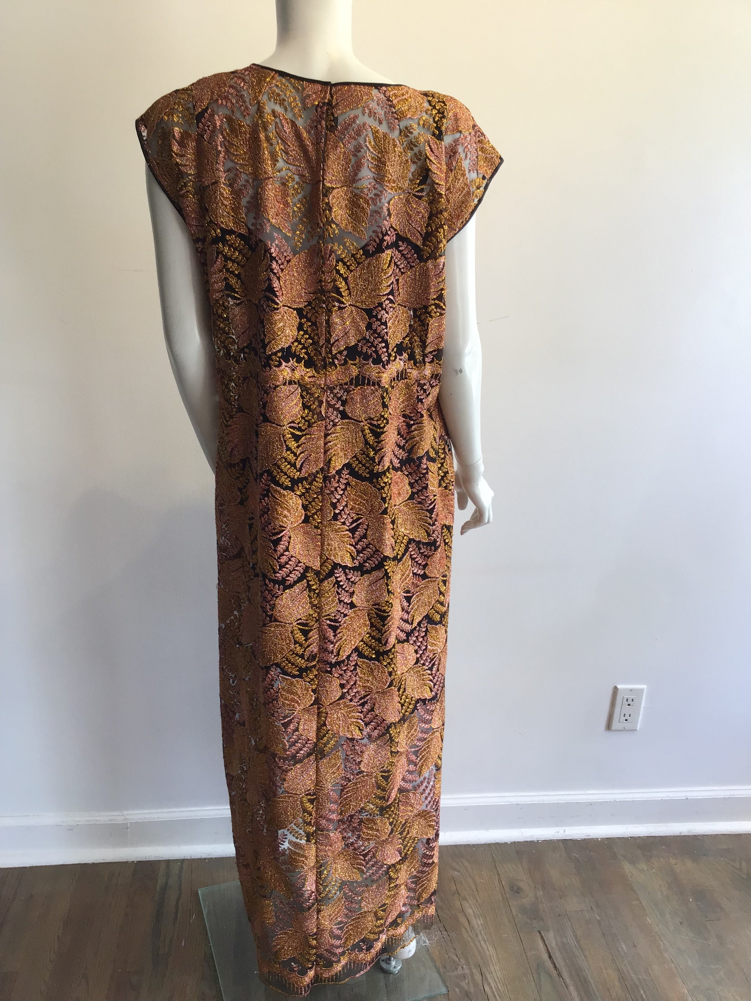 1980’s Copper/Pink Metallic Lace Evening Dress with 2 Jackets. Size 16