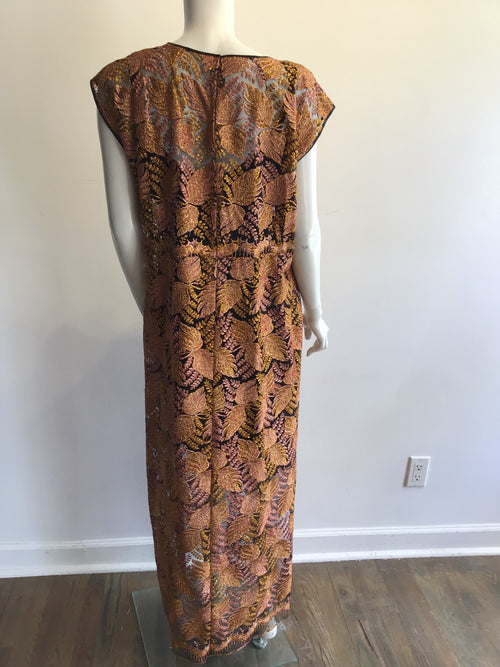 1980’s Copper/Pink Metallic Lace Evening Dress with 2 Jackets. Size 16
