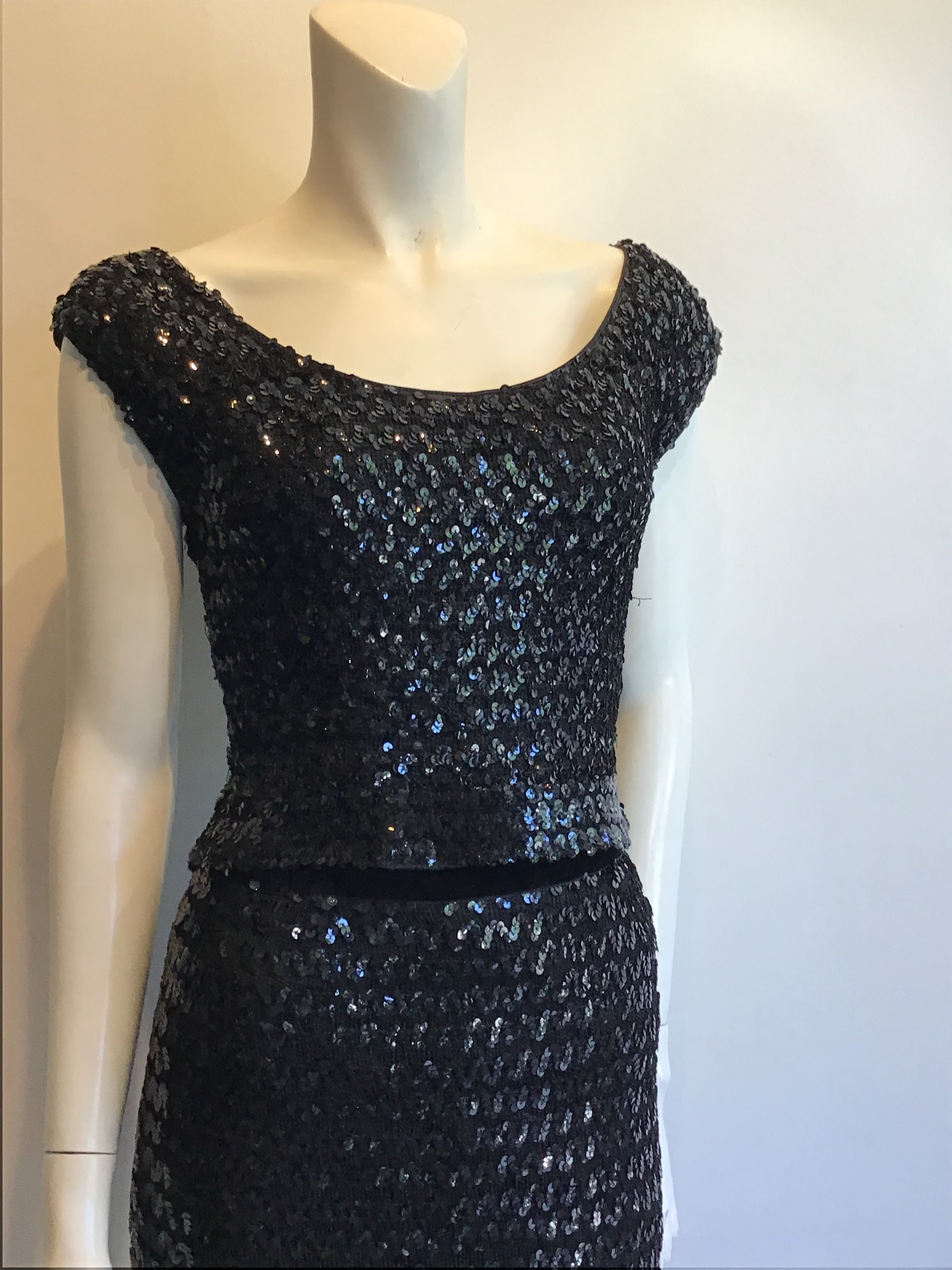 1960’s 2 Piece Black Sequined Evening Ensemble Size 2