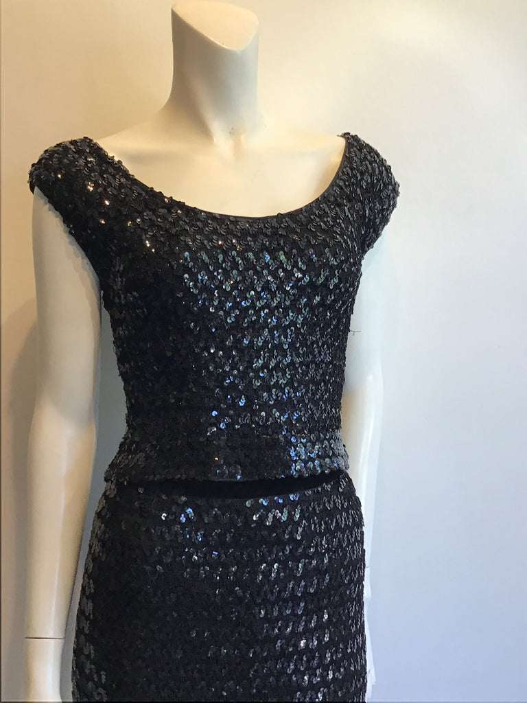 1960’s 2 Piece Black Sequined Evening Ensemble Size 2