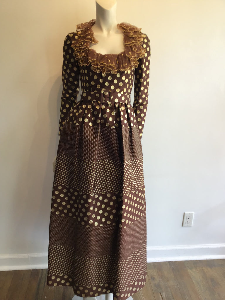 1960’s Brown and Gold Lamé Silk Evening Dress Size 4