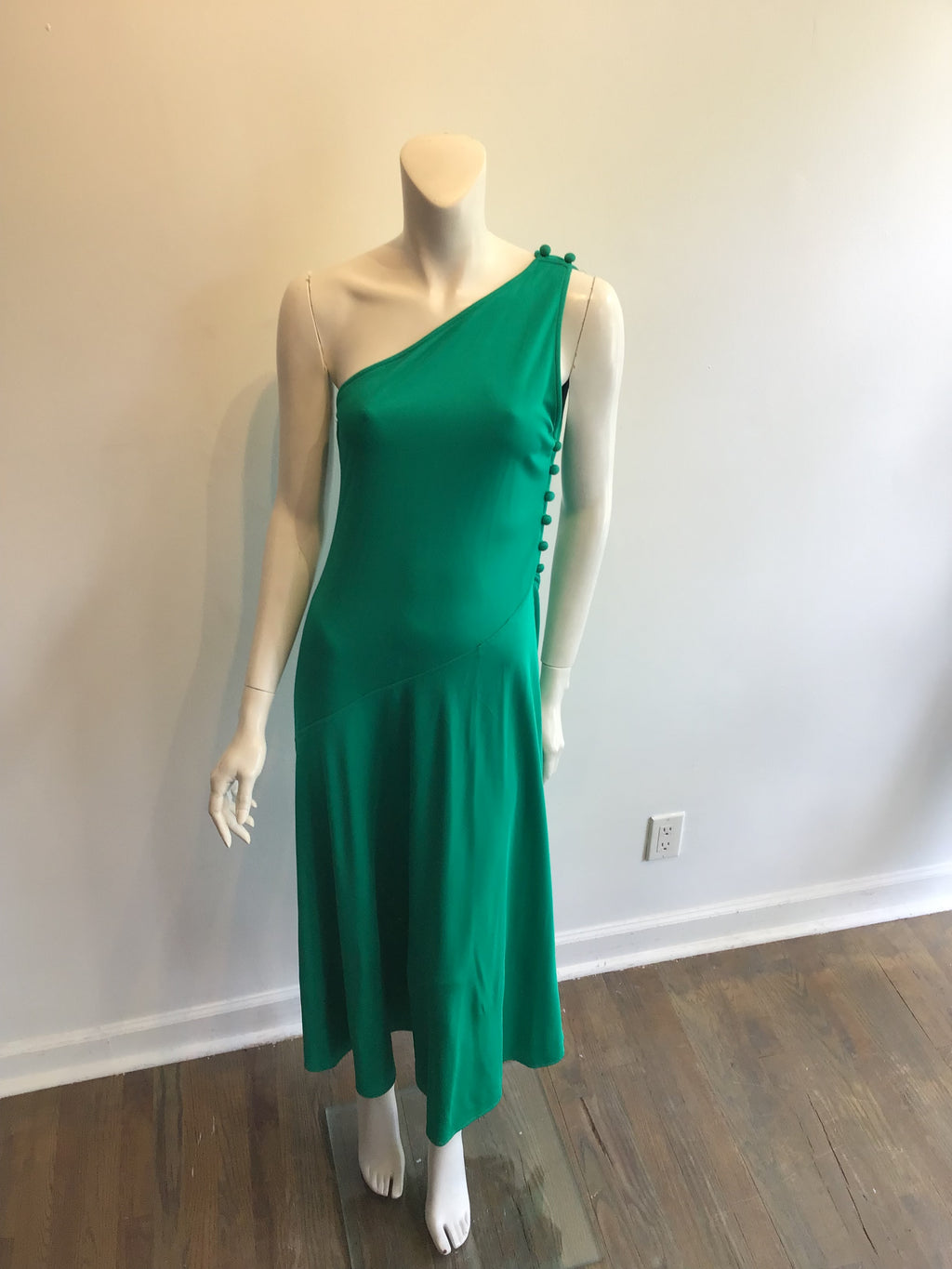 1970’s One Shoulder Green Polyester Dress Size 10