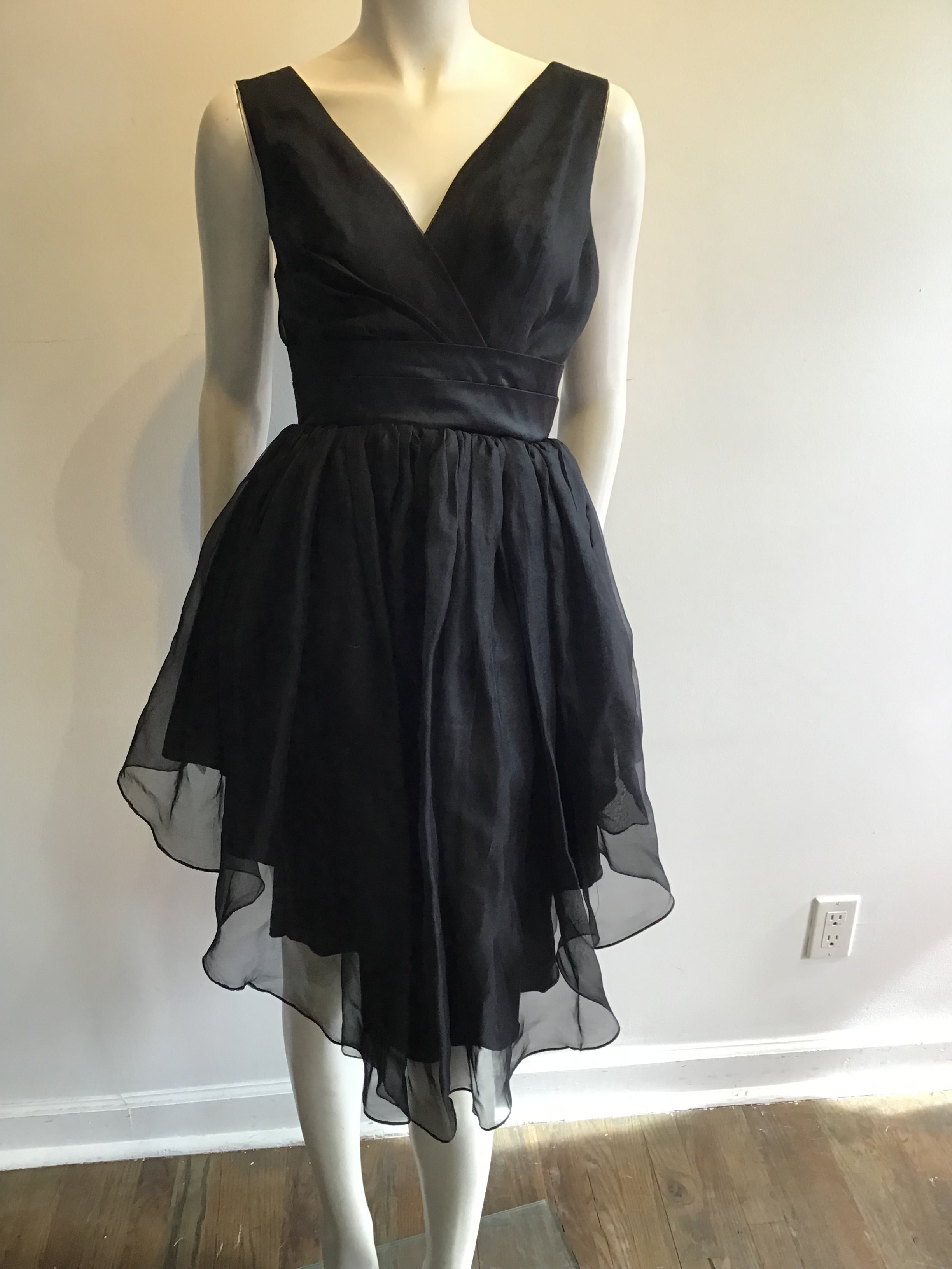 1980’s Black Chiffon Silk Blend Cocktail Dress Size 6