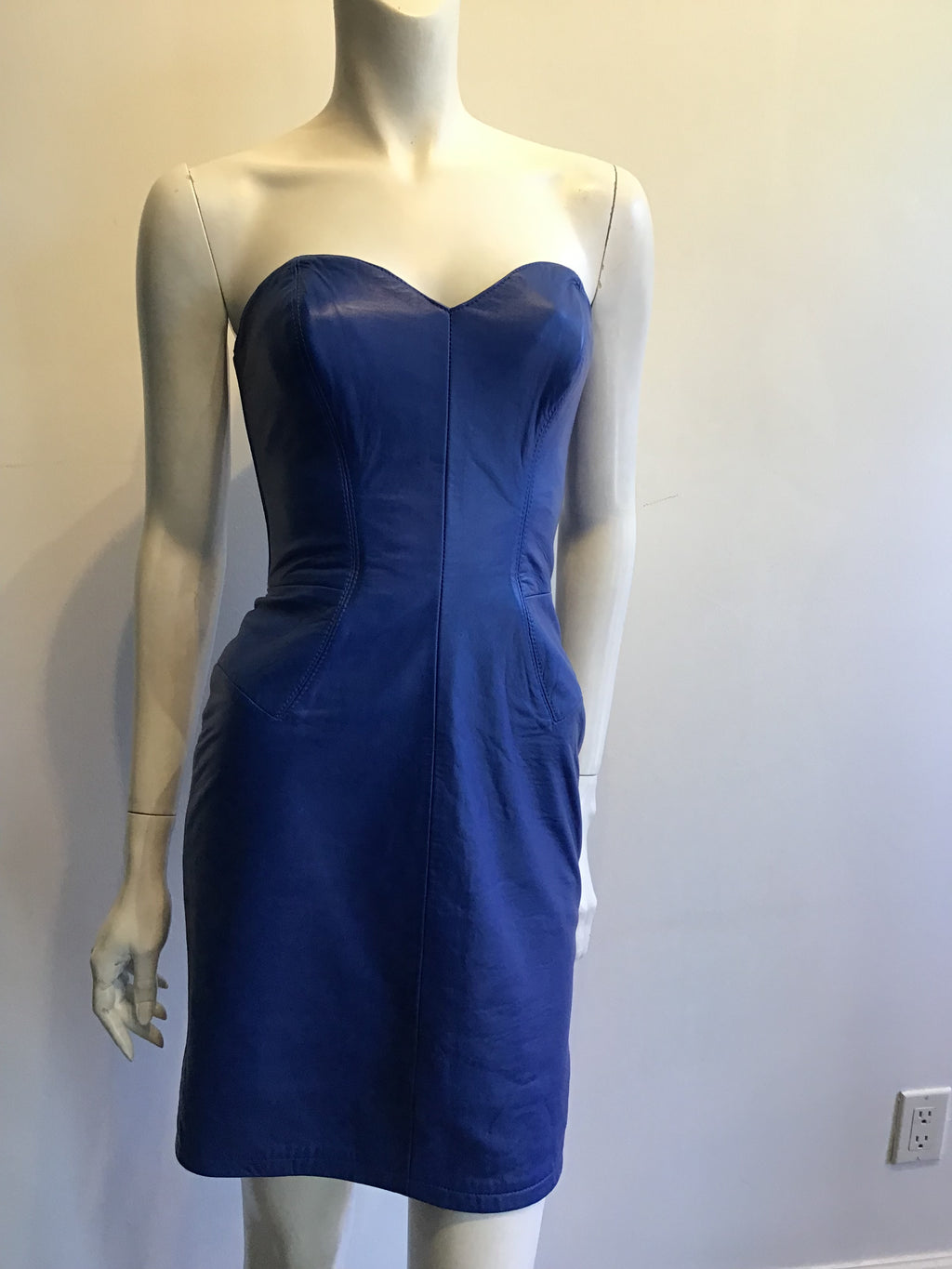 1980’s Scully Leather Blue Leather Dress with Bolero Jacket Size 4