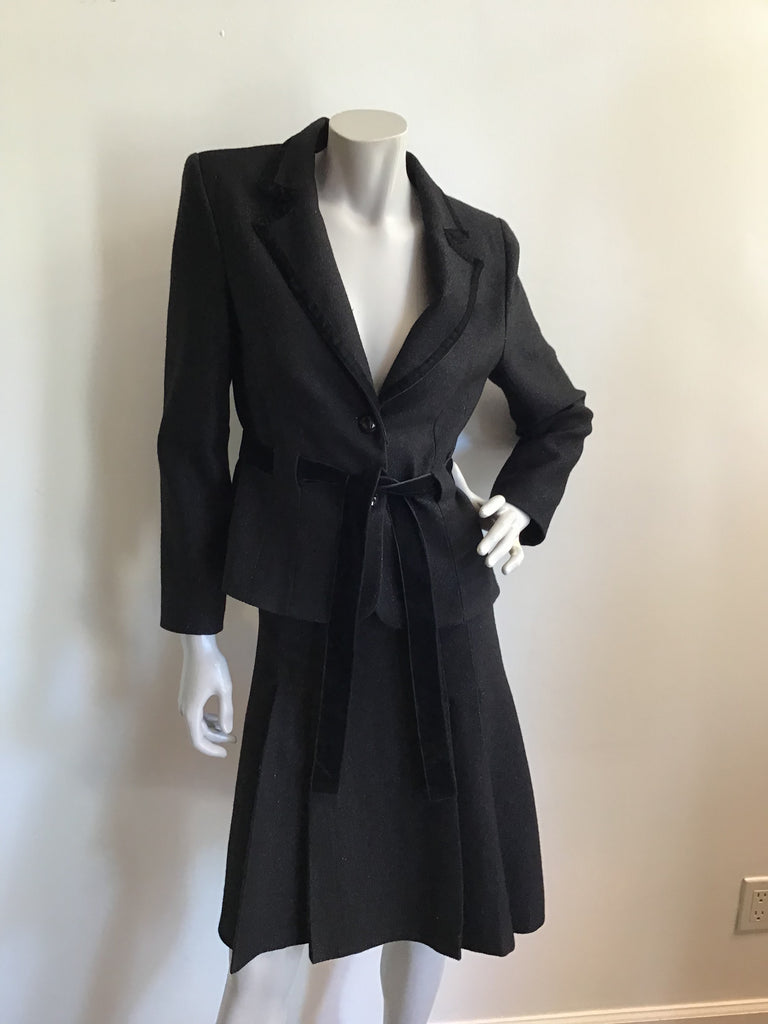 1990s Angel Nina Black Suit with Velvet Belt