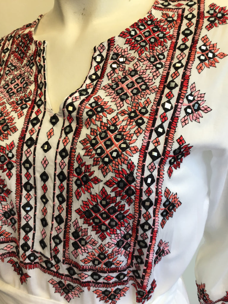 2000s Olivia Dar Cotton Embroidered White Dress Size 10