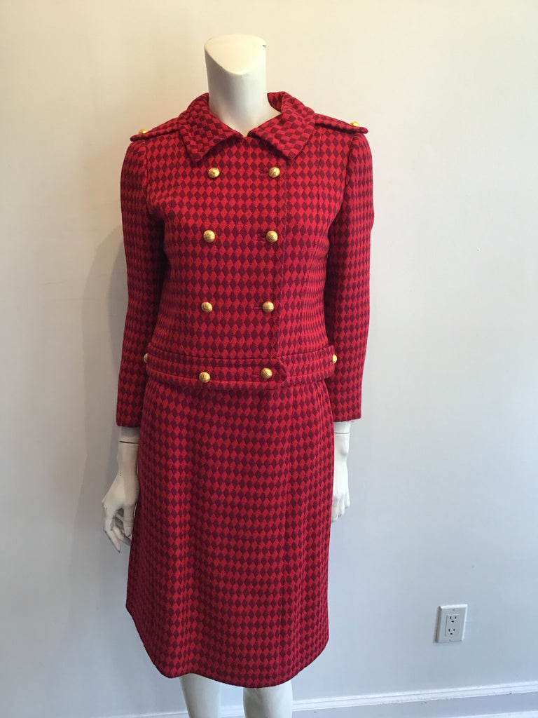 1960s Red and Black Wool Suit by Rose Bertin of Zurich Size 8