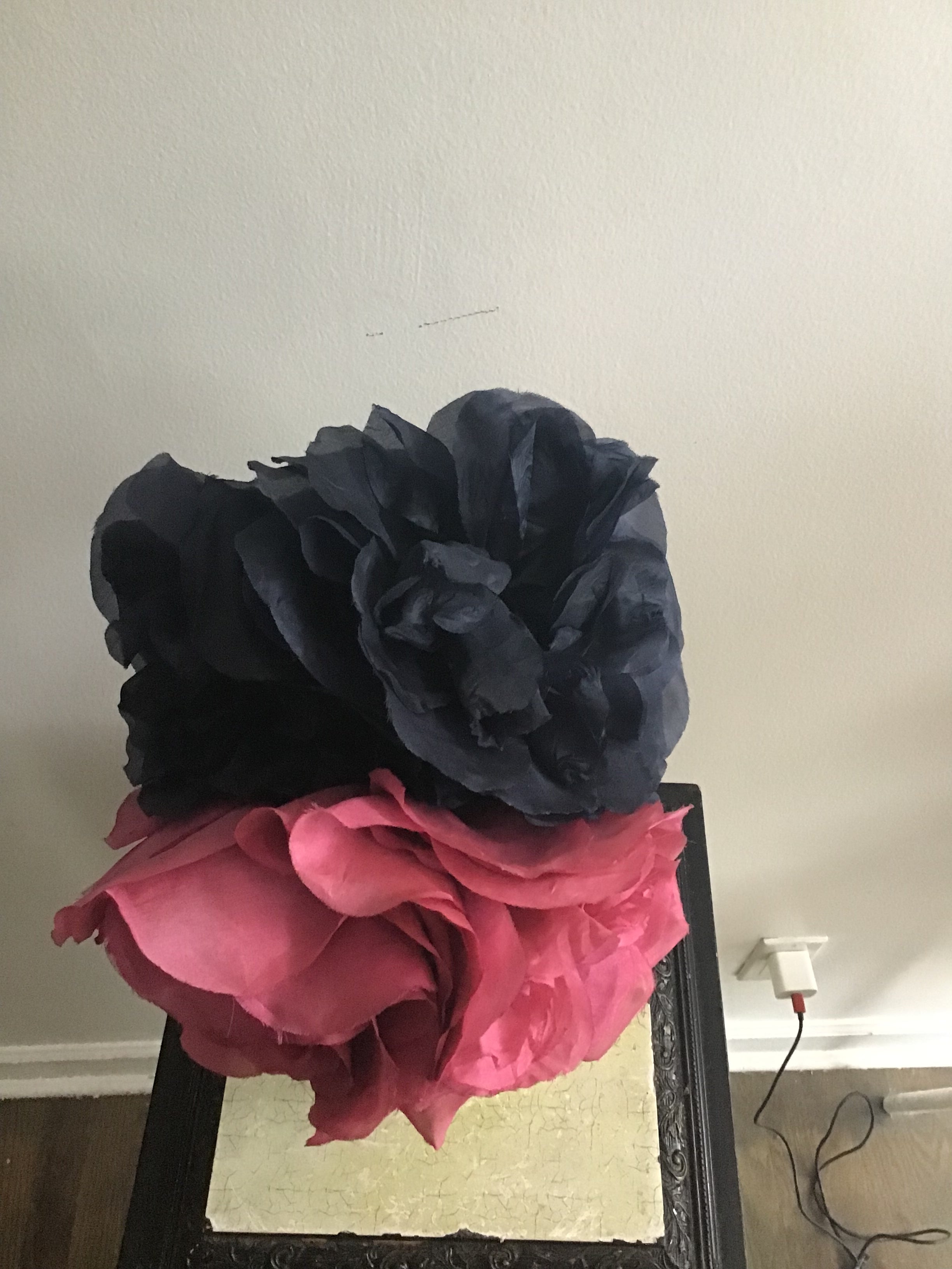 1960s Christian Dior New York ,Turban with Raspberry/blk  silk Flowers