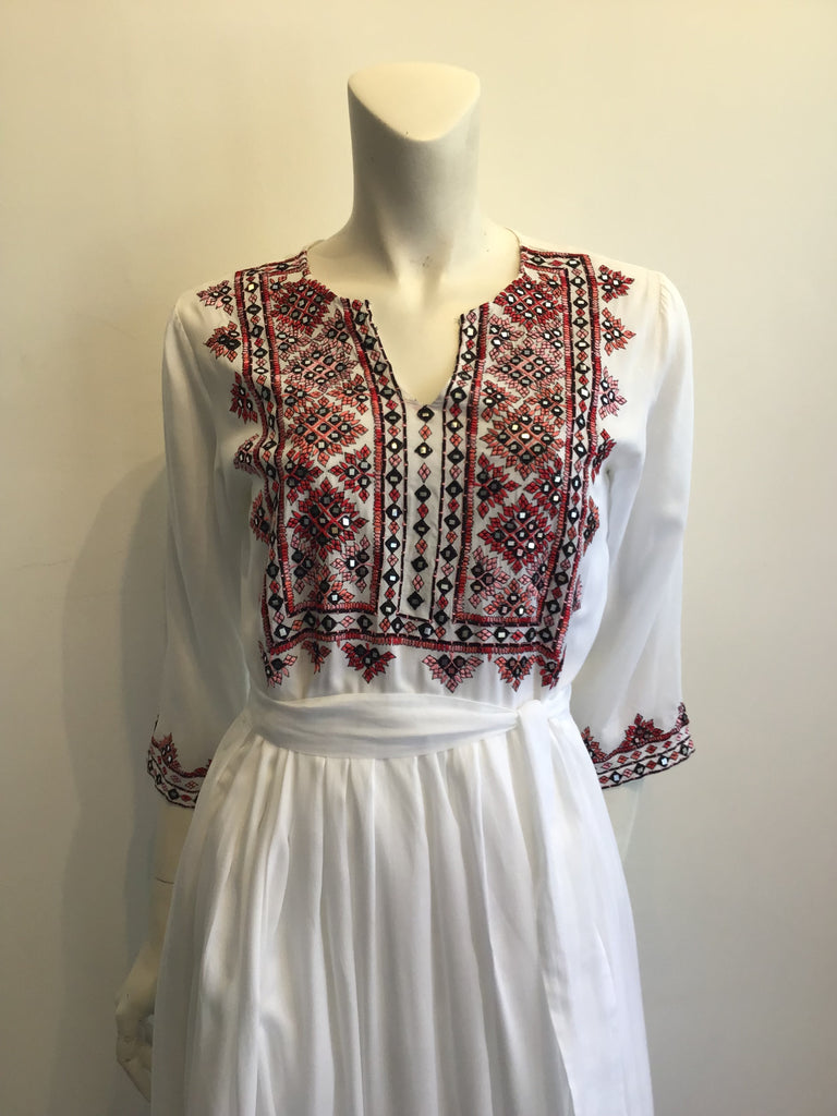 2000s Olivia Dar Cotton Embroidered White Dress Size 10