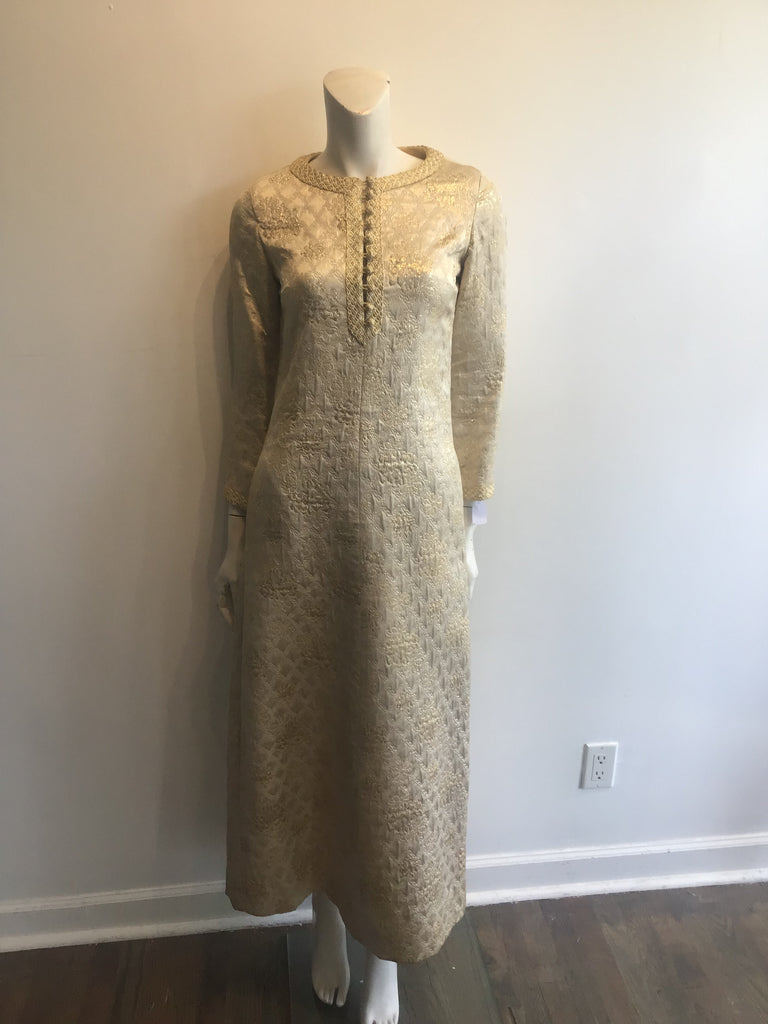 1960’s Gold Silk Brocade Saks Evening Dress Size 2