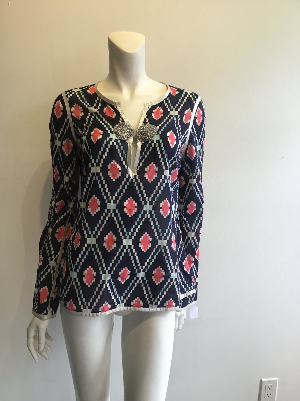 2000’s Tory Burch Cotton Blue Printed Top Size 10