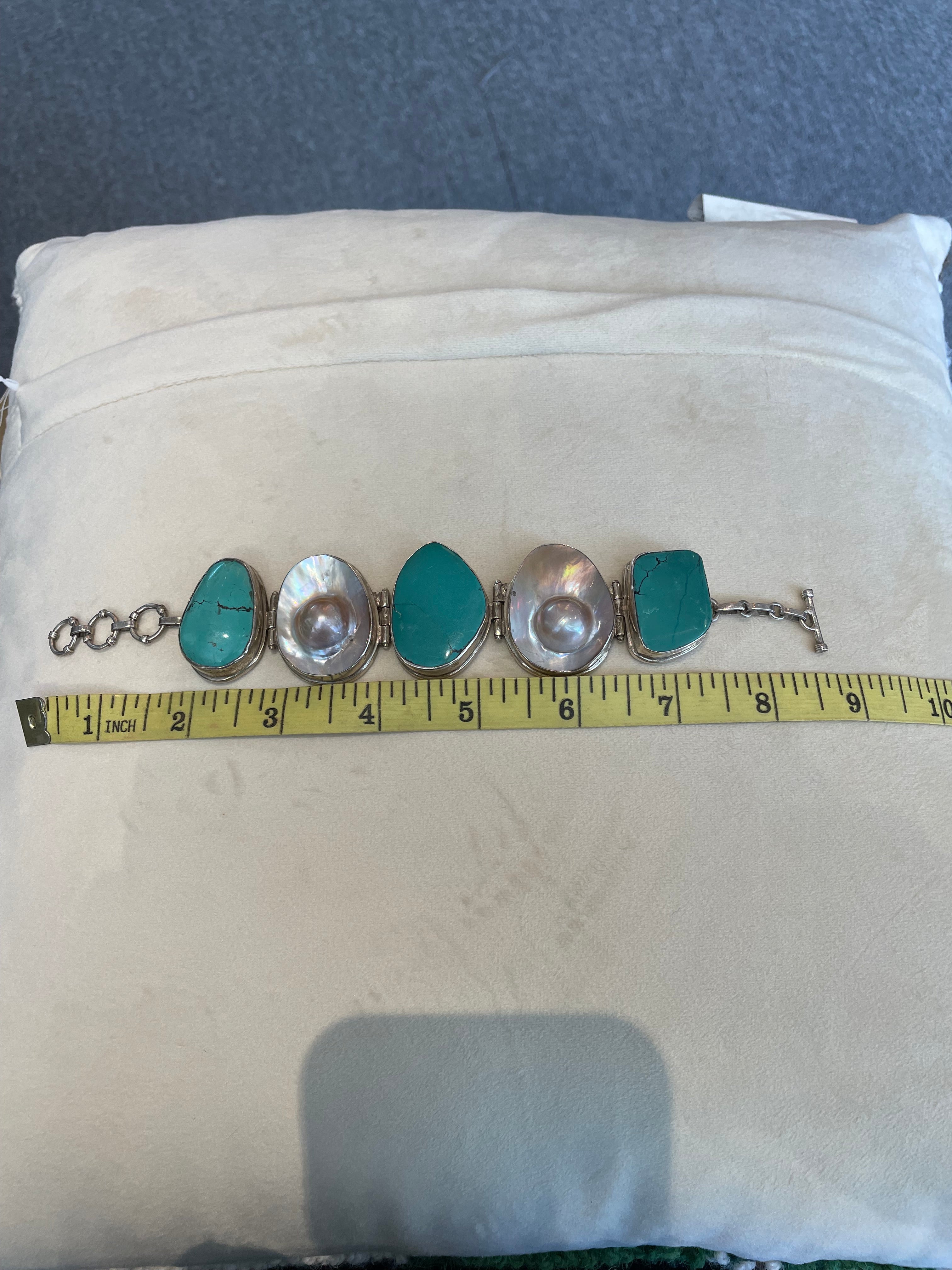 Turquoise,sterling  and Mabe pearl Bracelet