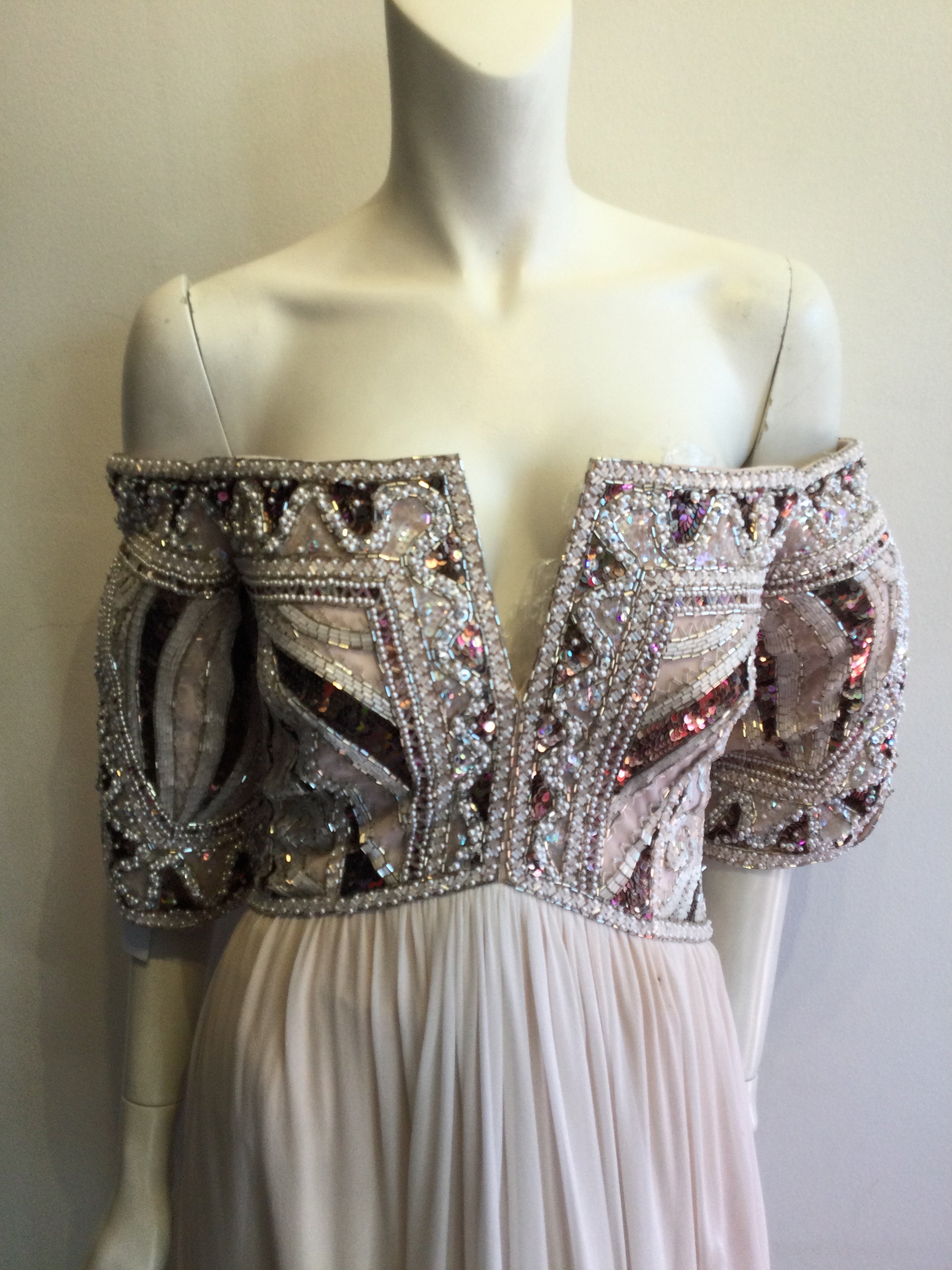 1980’s Bob Mackie Blush Chiffon Beaded Top Evening Gown