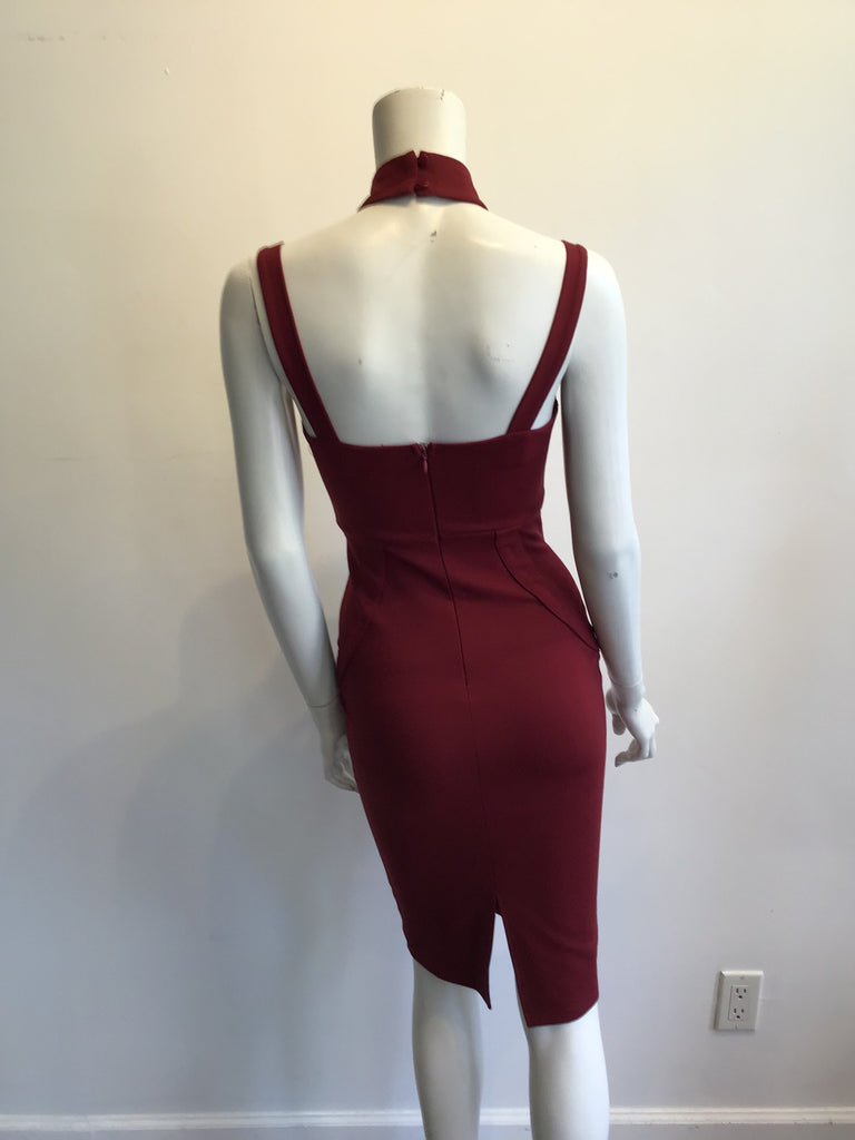 2000s Maroon Lycra Bustier Dress Size 4