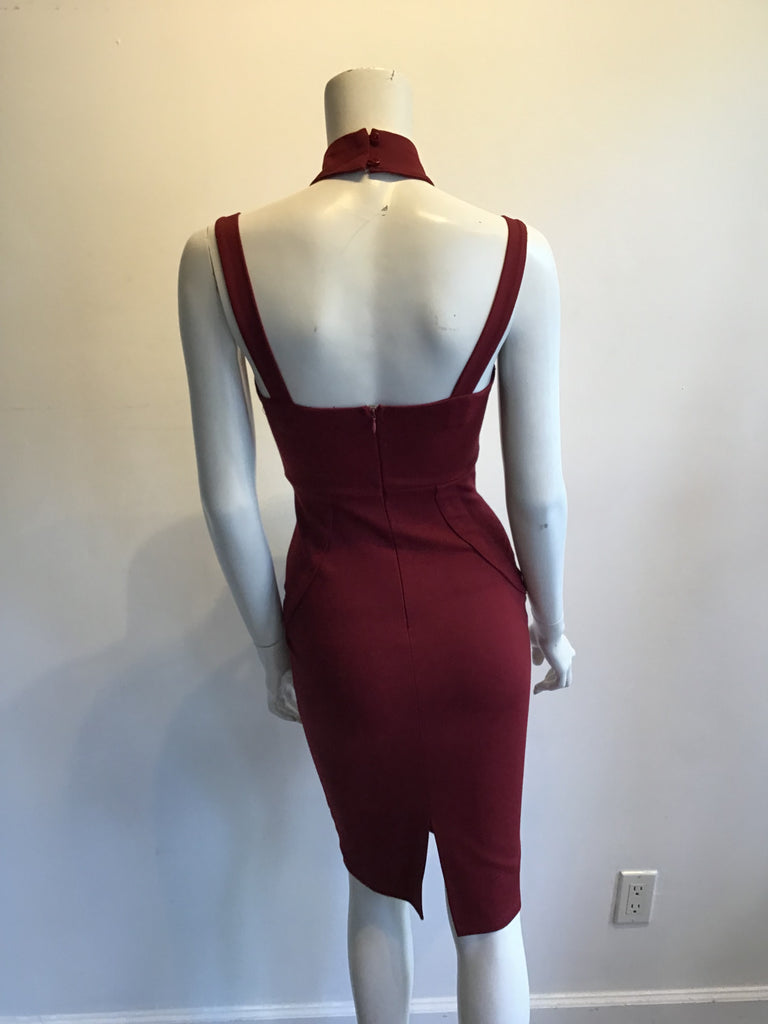 2000s Maroon Lycra Bustier Dress Size 4