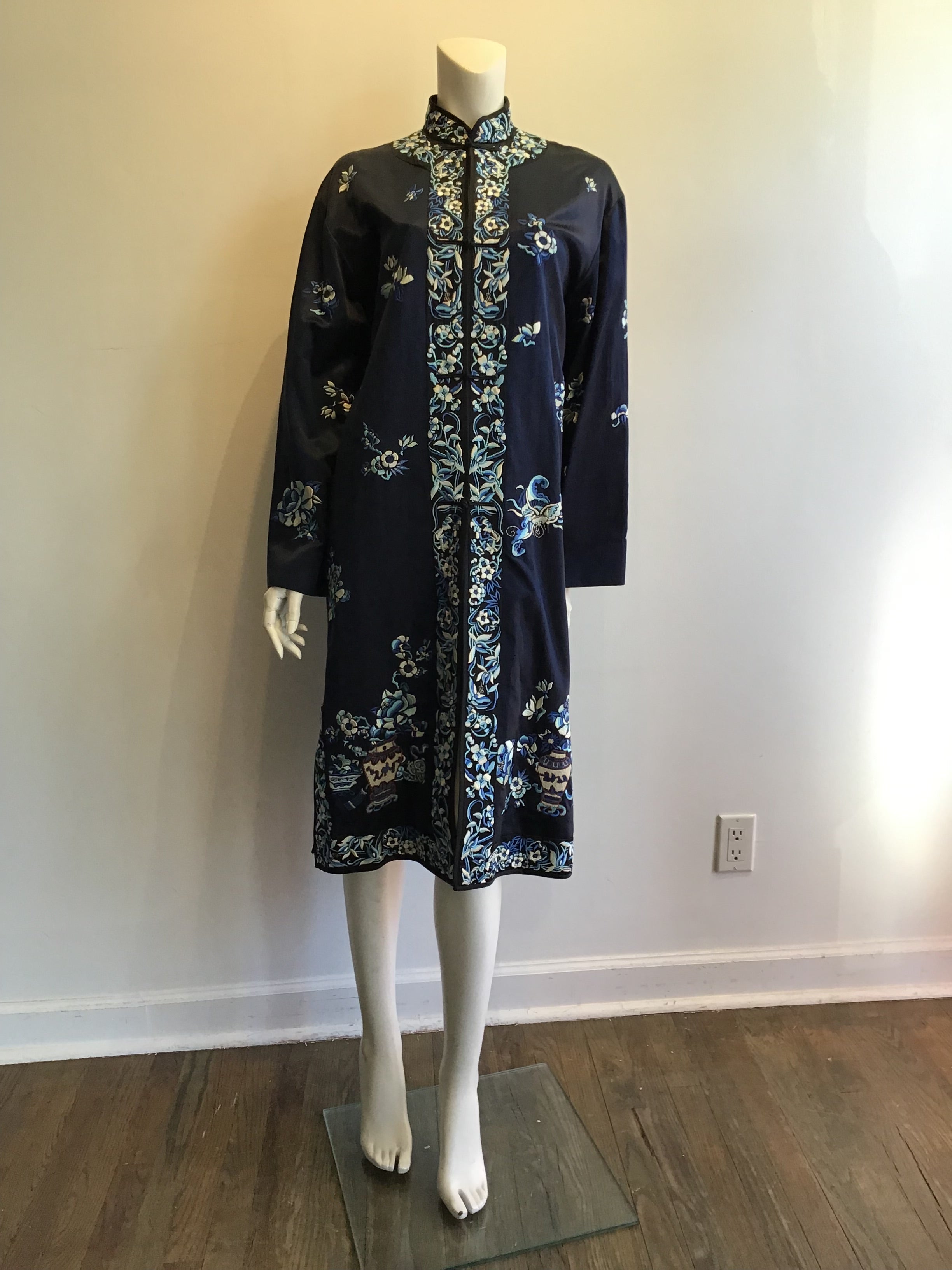 1990’s Ralph Lauren Embroidered Blue Silk Chinese Style Jacket Size 10
