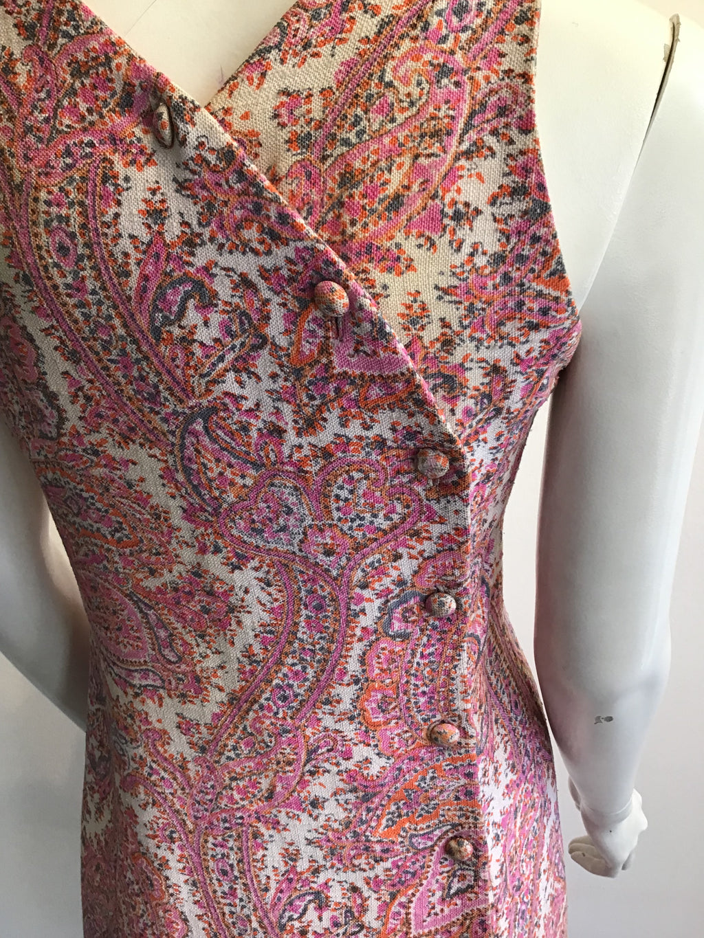 1960s Cotton Blend Pink Paisley Shift Dress Size 4