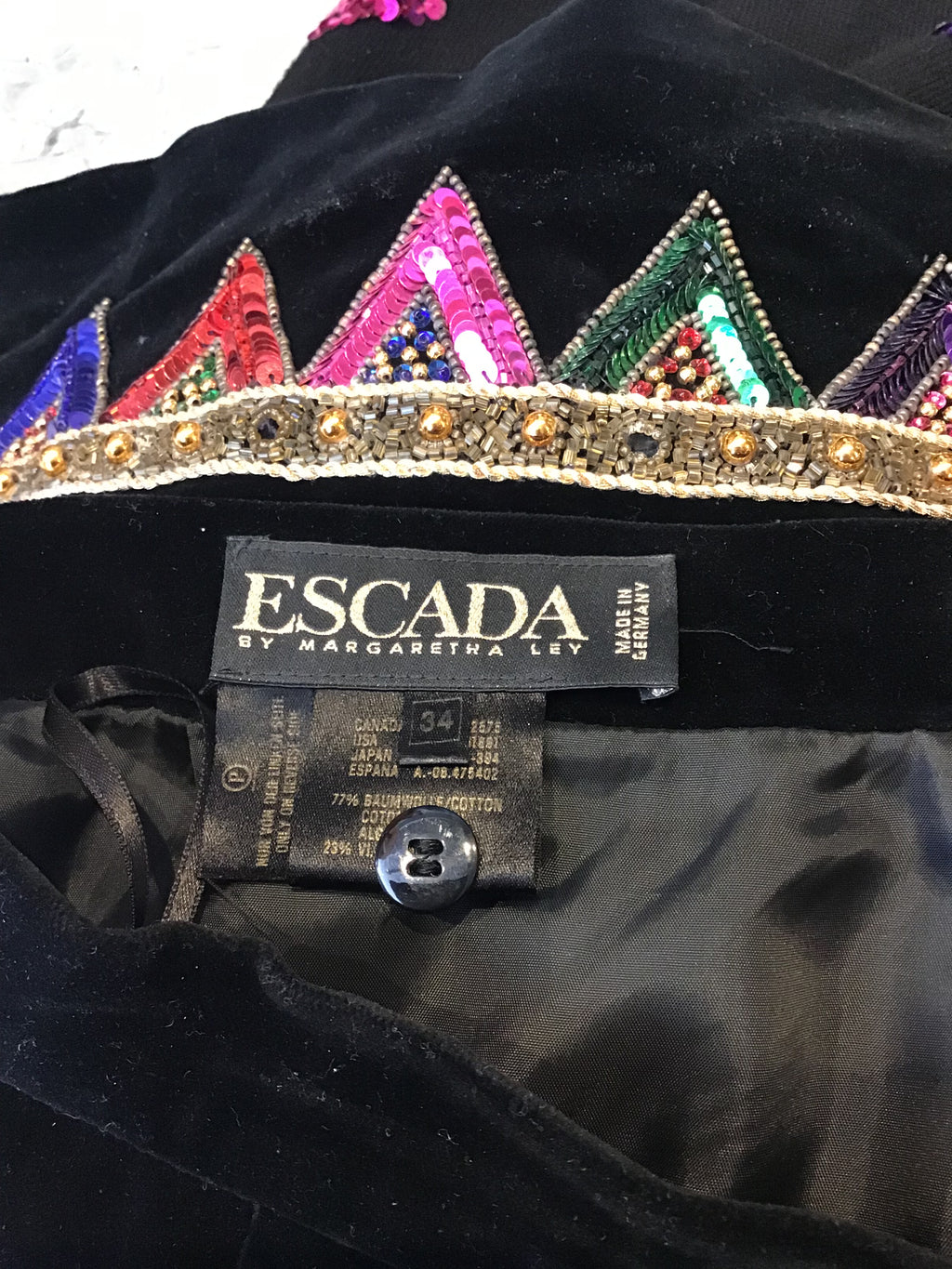 1980’s Black Silk Velvet Escada Skirt Size 4