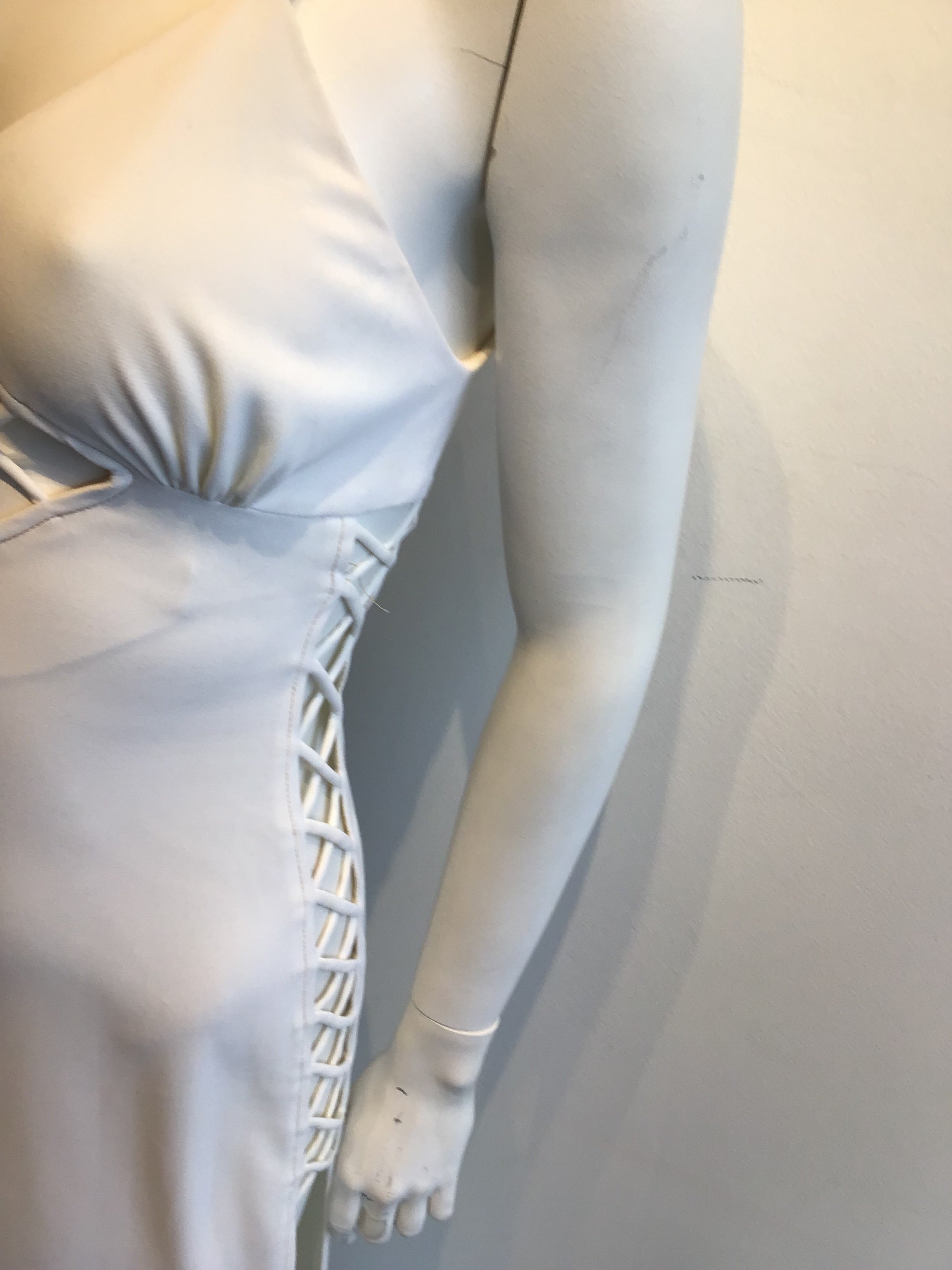 1960s Sultry Cream Rayon"Bond Girl" Dress with Crisscross Cutouts on the Sides Size 2/3