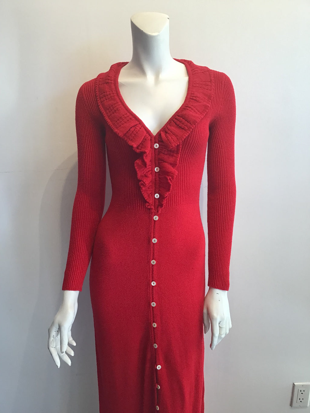 1970's Red Acrylic Knitted long  Maxi Dress Size 8