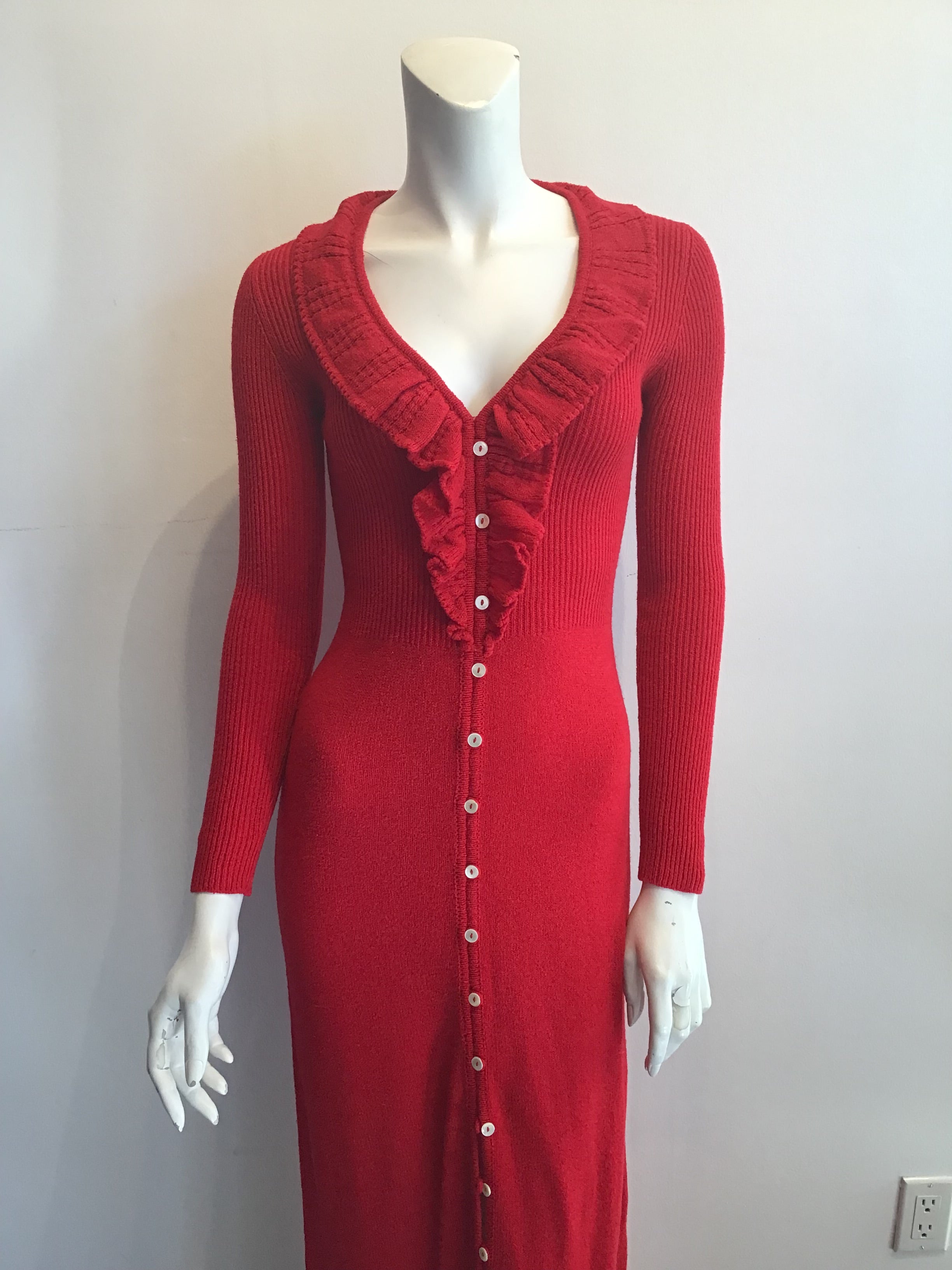 1970's Red Acrylic Knitted long  Maxi Dress Size 8