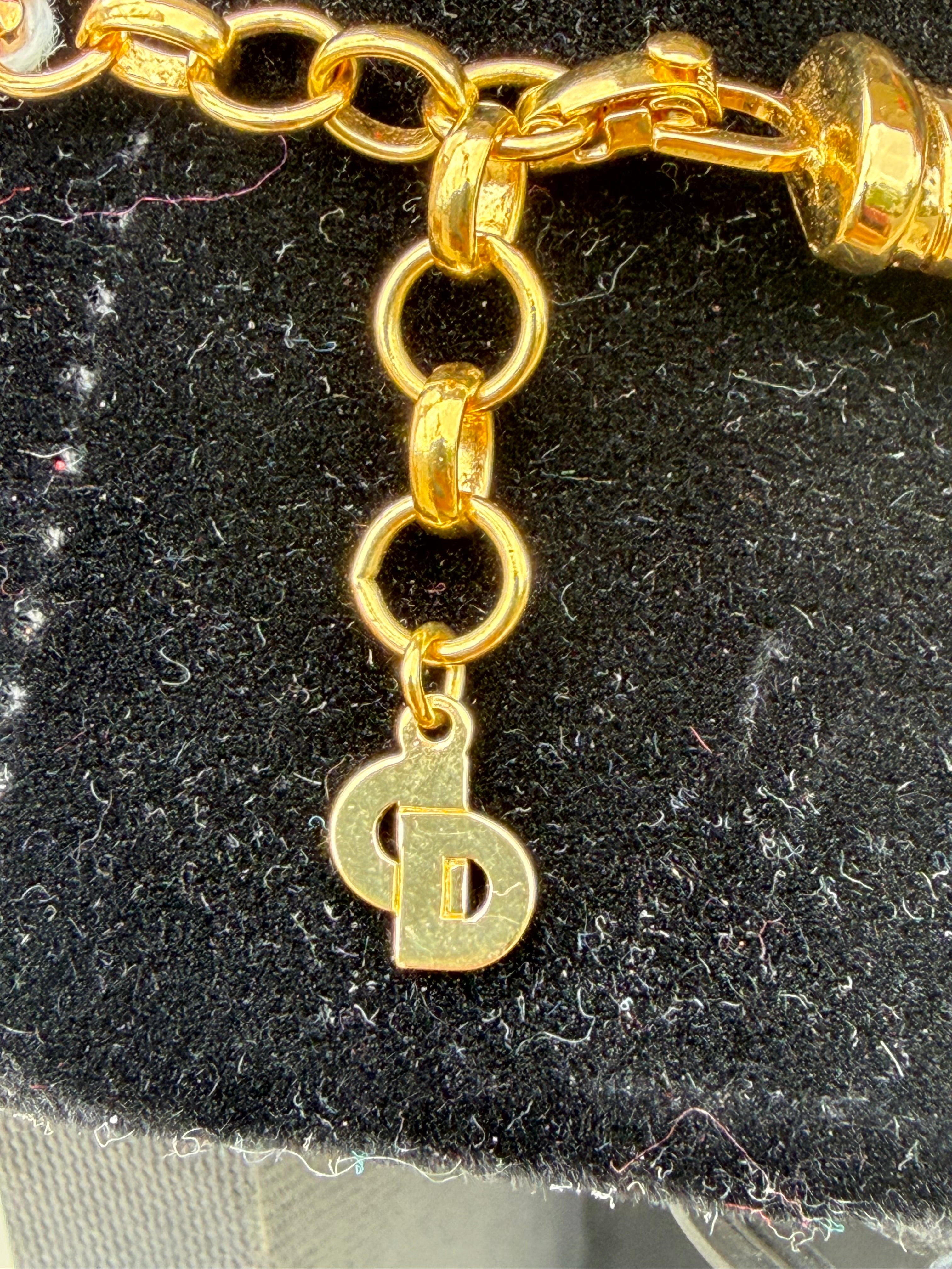 CHRISTIAN DIOR VINTAGE 80S GOLD CHOKER WITH RHINESTONE CRYSTAL CENTERPIECE