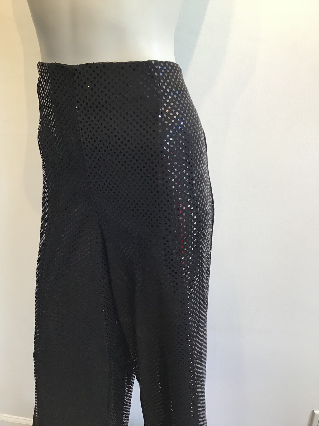 1990s Black Sequined Palazzo Pants by Deanna Cushing Palm Beach Size 14