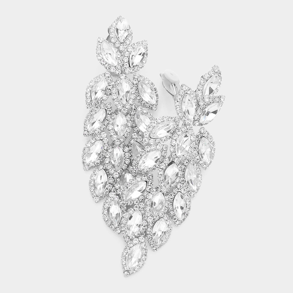 Marquise Crystal Oval Cluster Vine Clip On Earrings