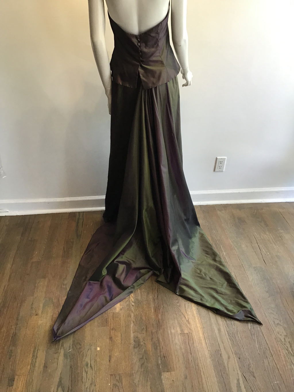1990’s Maria Pinto Silk Taffeta Green/Purple 3 Piece Evening Ensemble Size 6