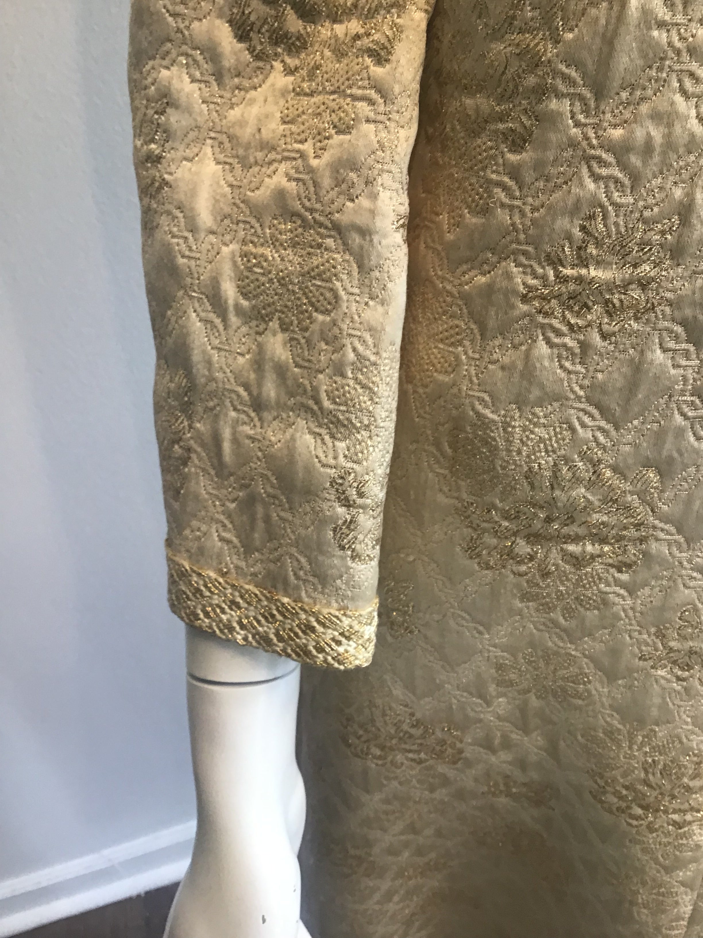1960’s Gold Silk Brocade Saks Evening Dress Size 2