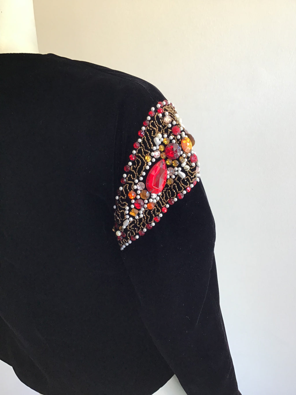 1980’s Krizia Black Silk Velvet Buster and Crop Jacket Size 8