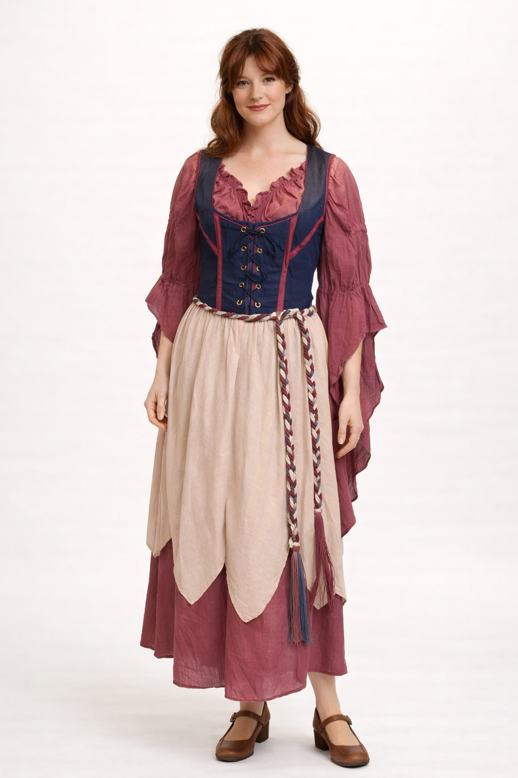 Corseted Puritan Mauve & Blue Dress Costume Rental