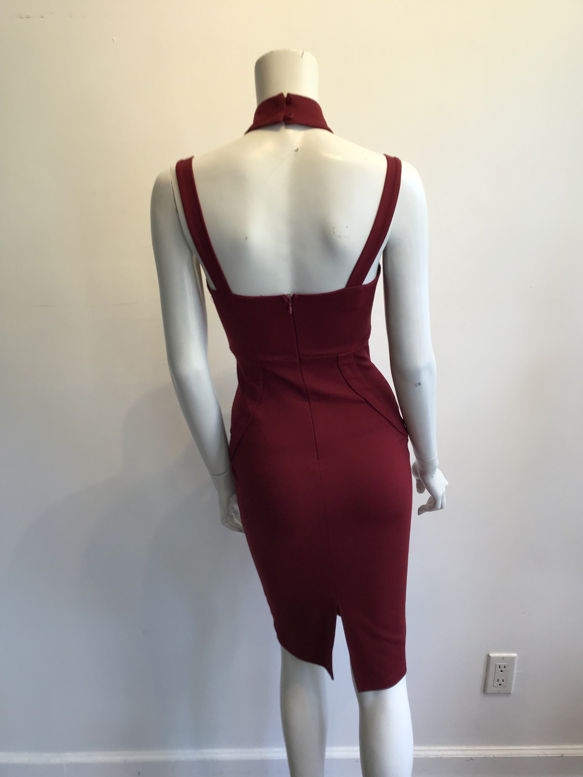 2000s Maroon Lycra Bustier Dress Size 4